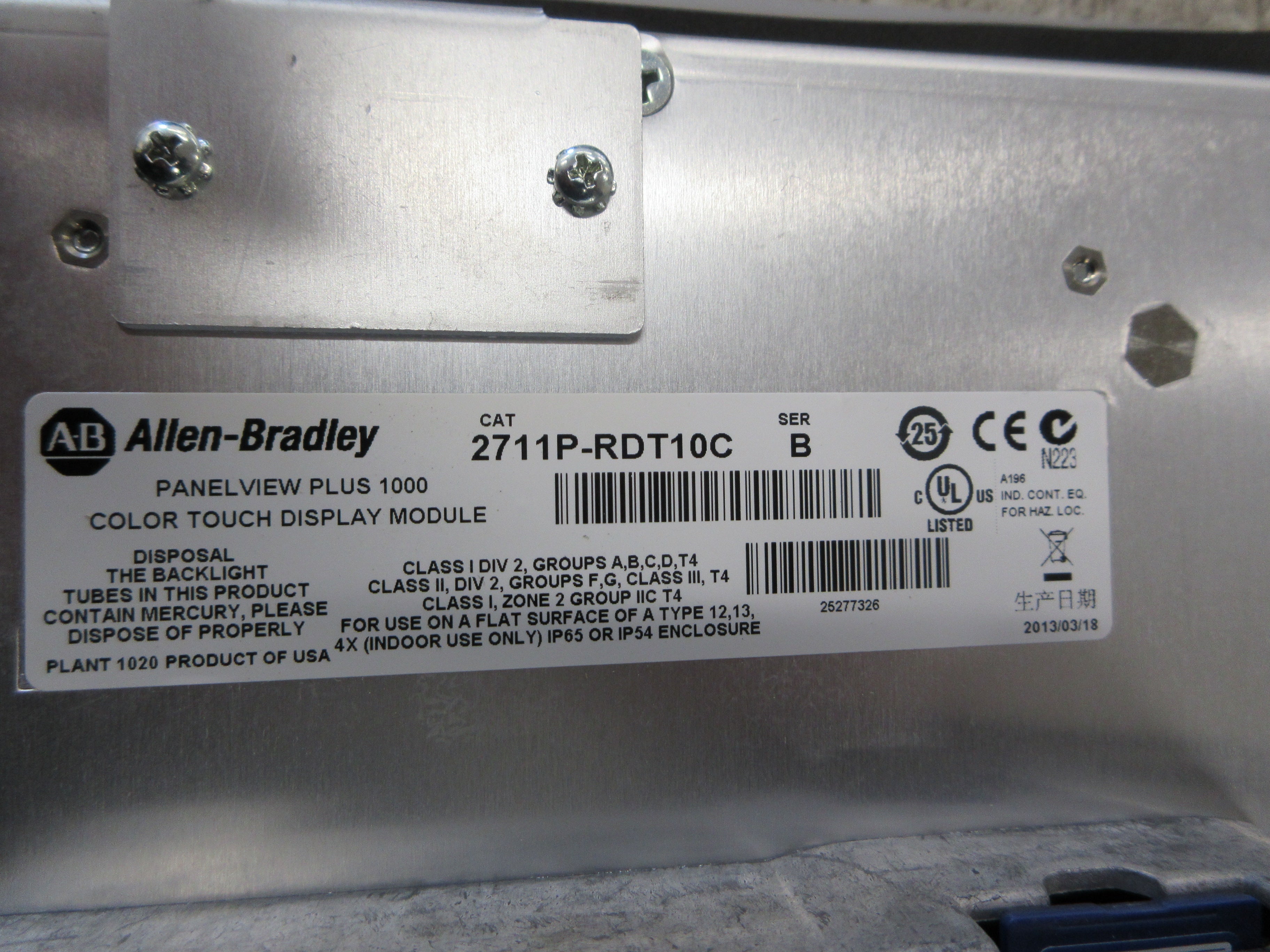 Allen-Bradley PanelView Plus 1000 2711P-T10C4D8 Ser. A Used