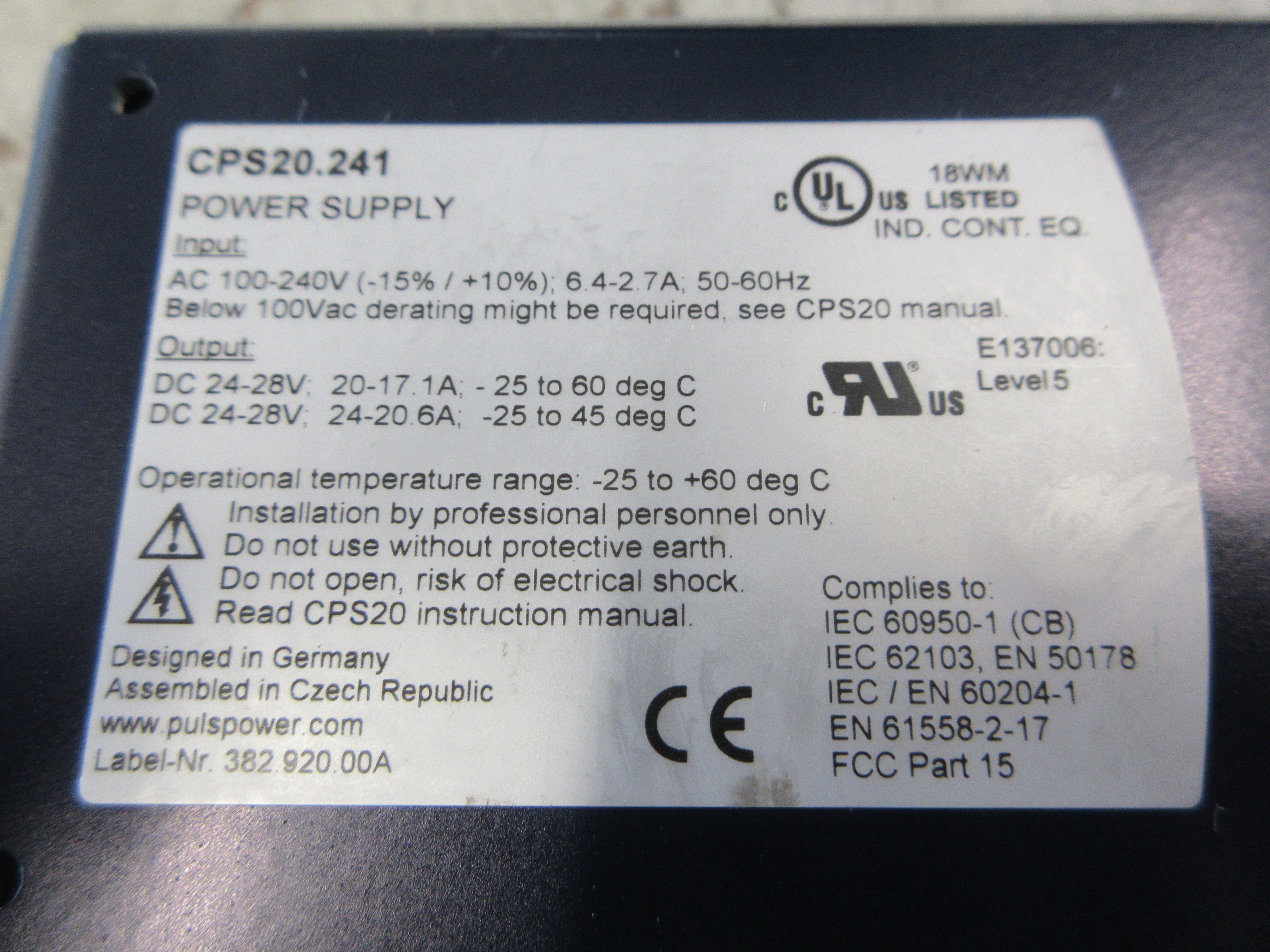 Puls Dimension Power Supply CPS20.241 Used