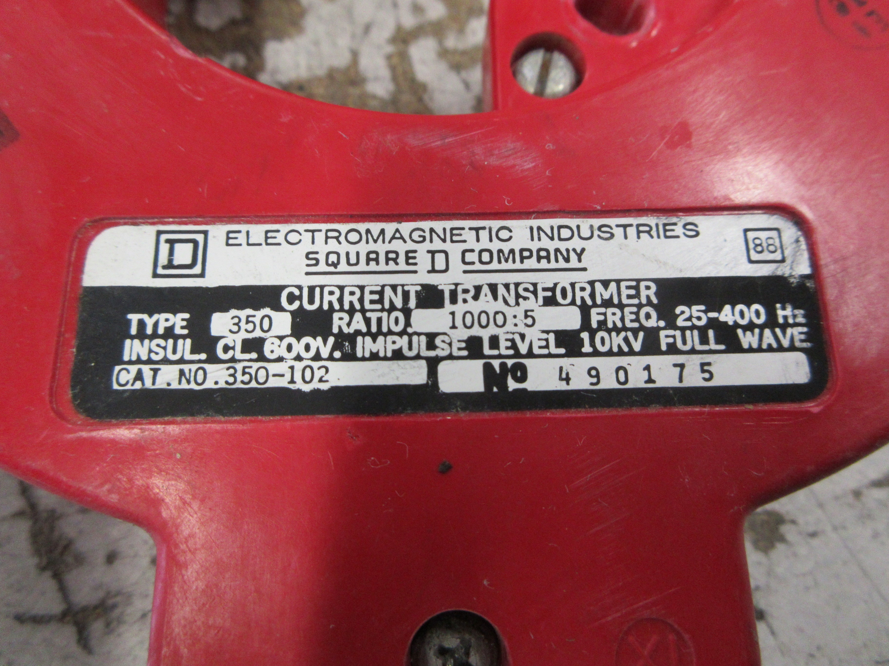 Square D Current Transformer 350-102 Ratio 1000:5A 25-400Hz 600V 10KV BIL Used