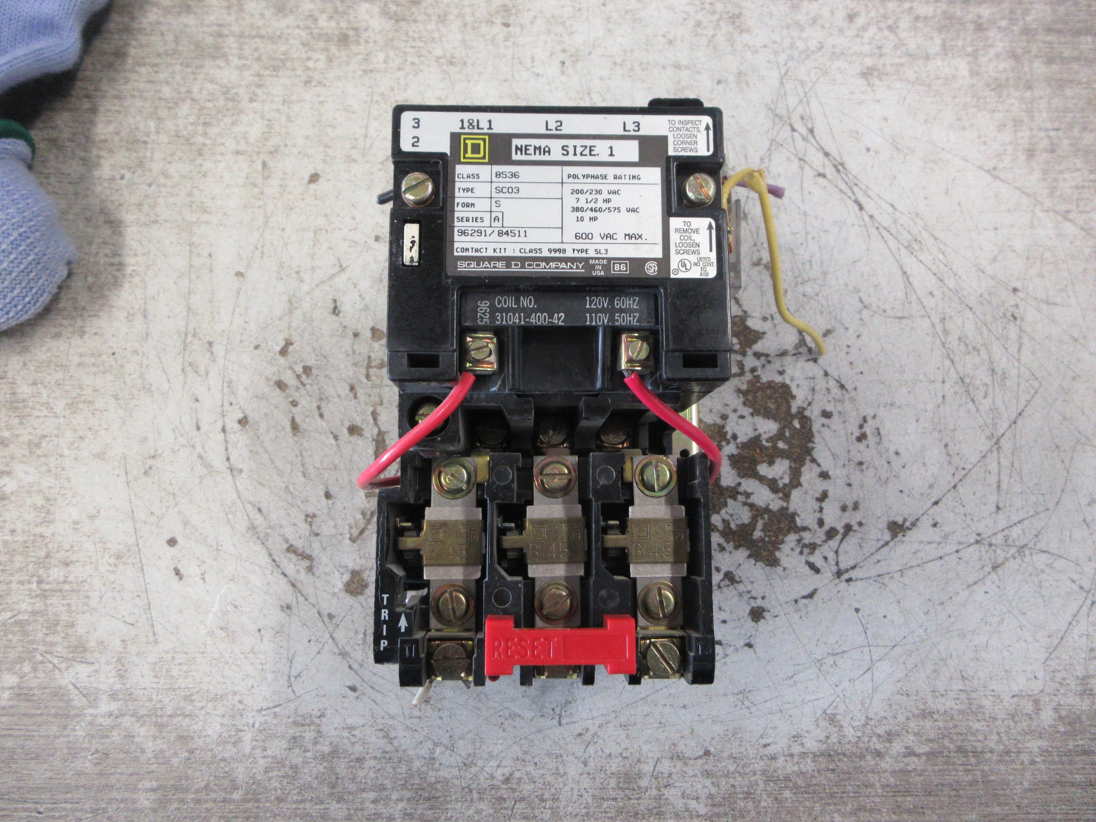 Square D Size 1 Starter 8536 SCO3 S Ser. A 120V Coil Used