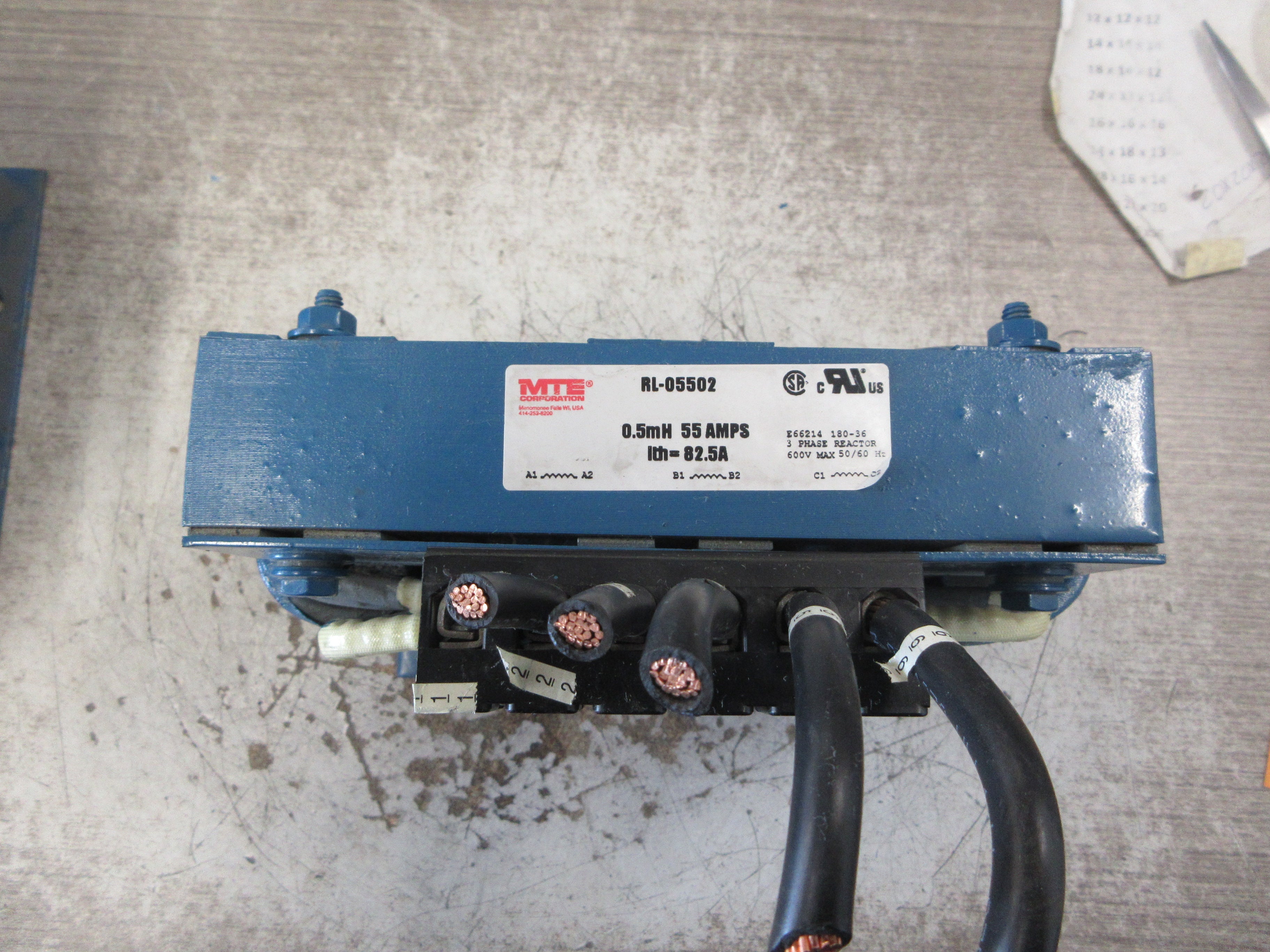 MTE 3Ph Line Reactor RL-05502 0.5mH 55A 600V 50/60Hz Used