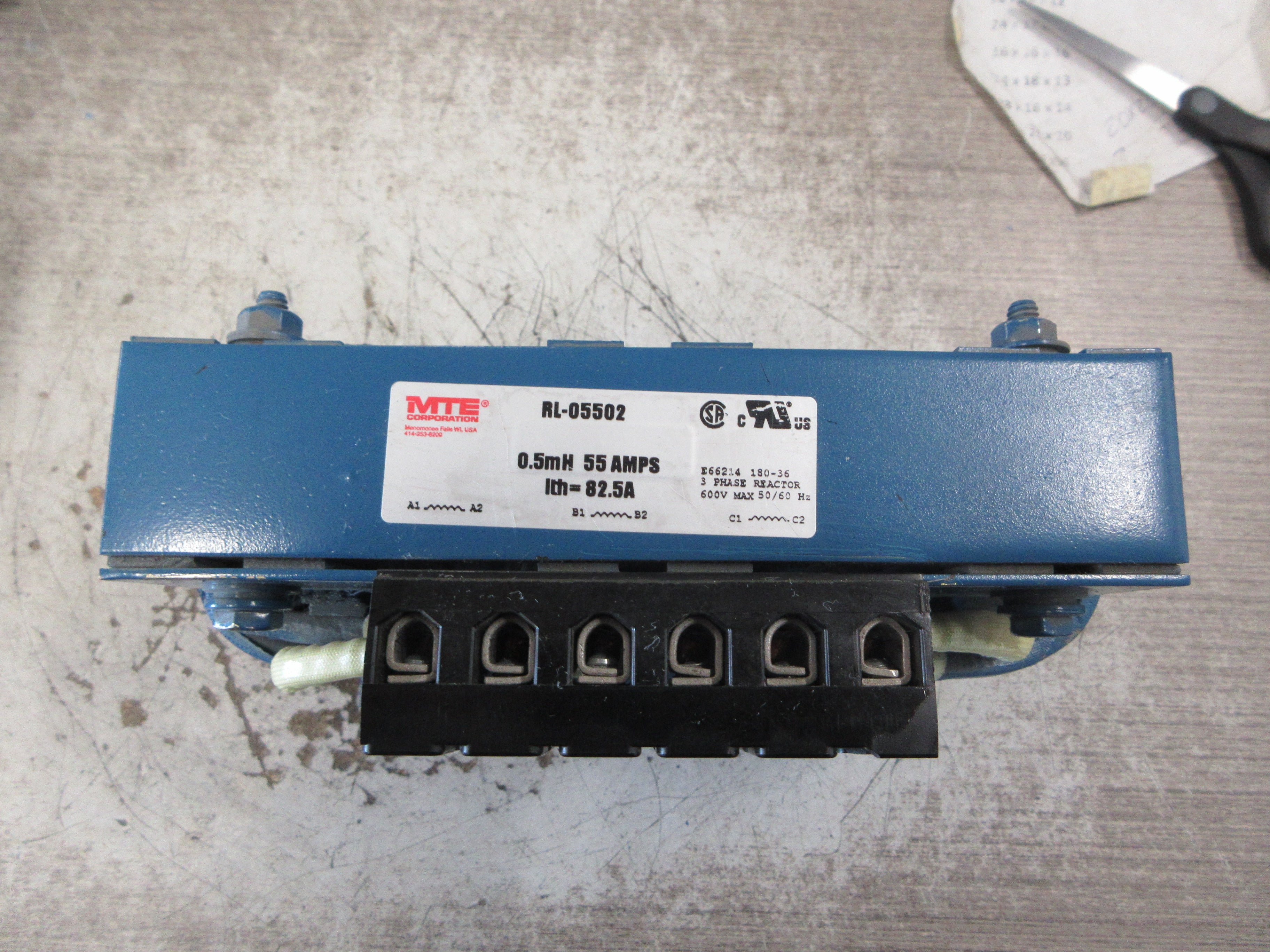 MTE 3Ph Line Reactor RL-05502 0.5mH 55A 600V 50/60Hz Used