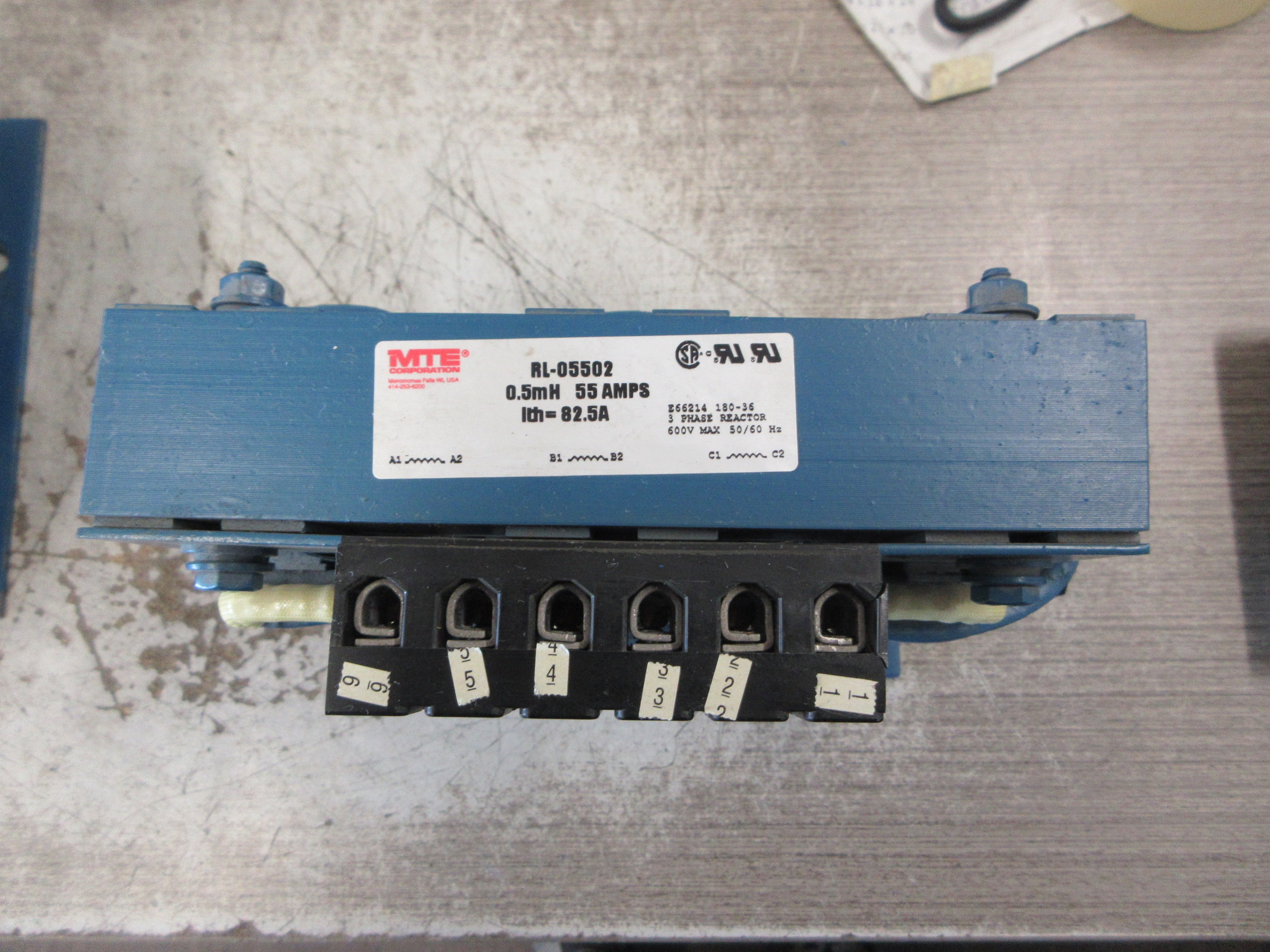 MTE 3Ph Line Reactor RL-05502 0.5mH 55A 600V 50/60Hz Used