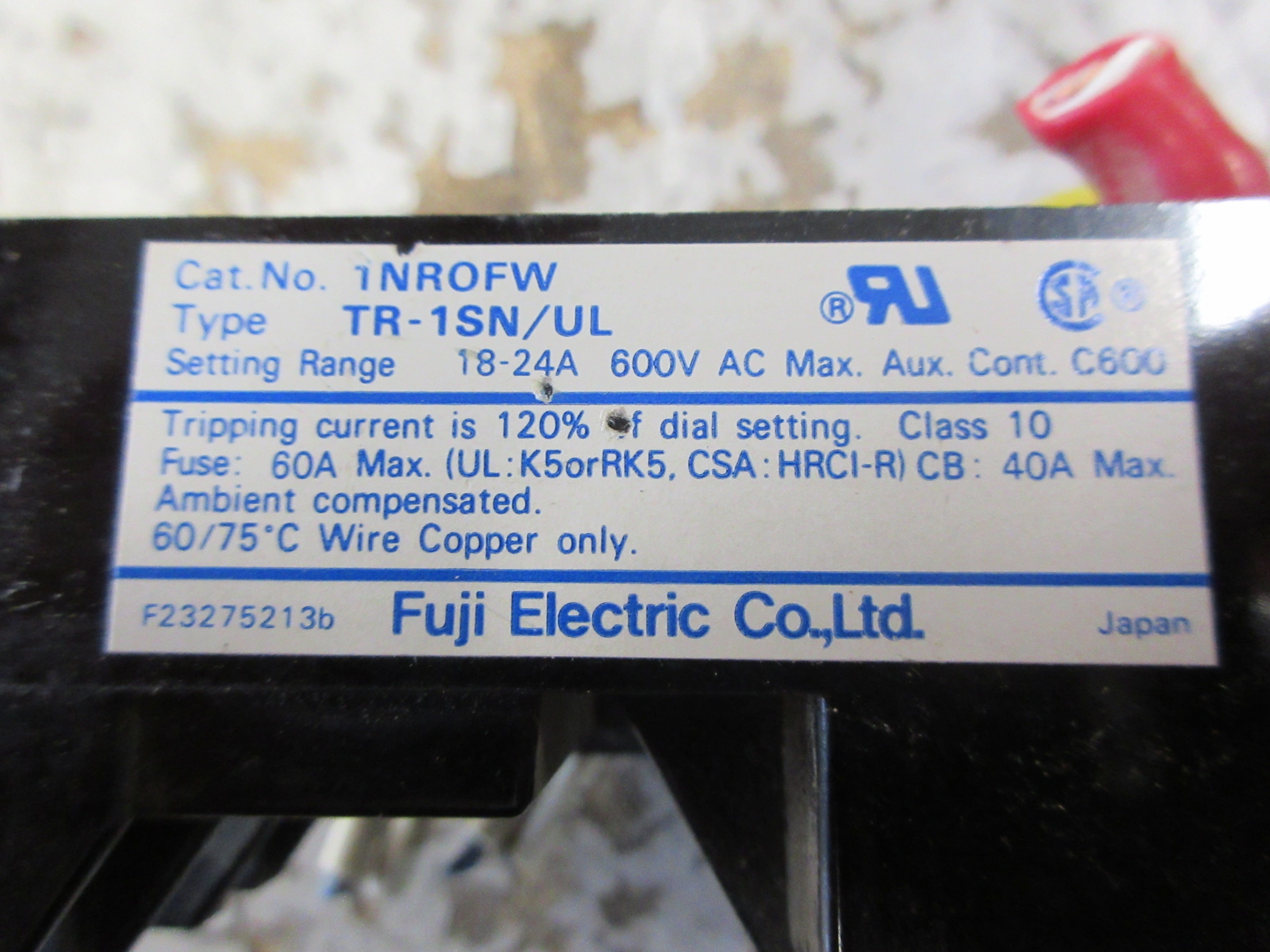 Fuji Electric Solid State Overload TR-1SN/UL Trip: 18-24A Used