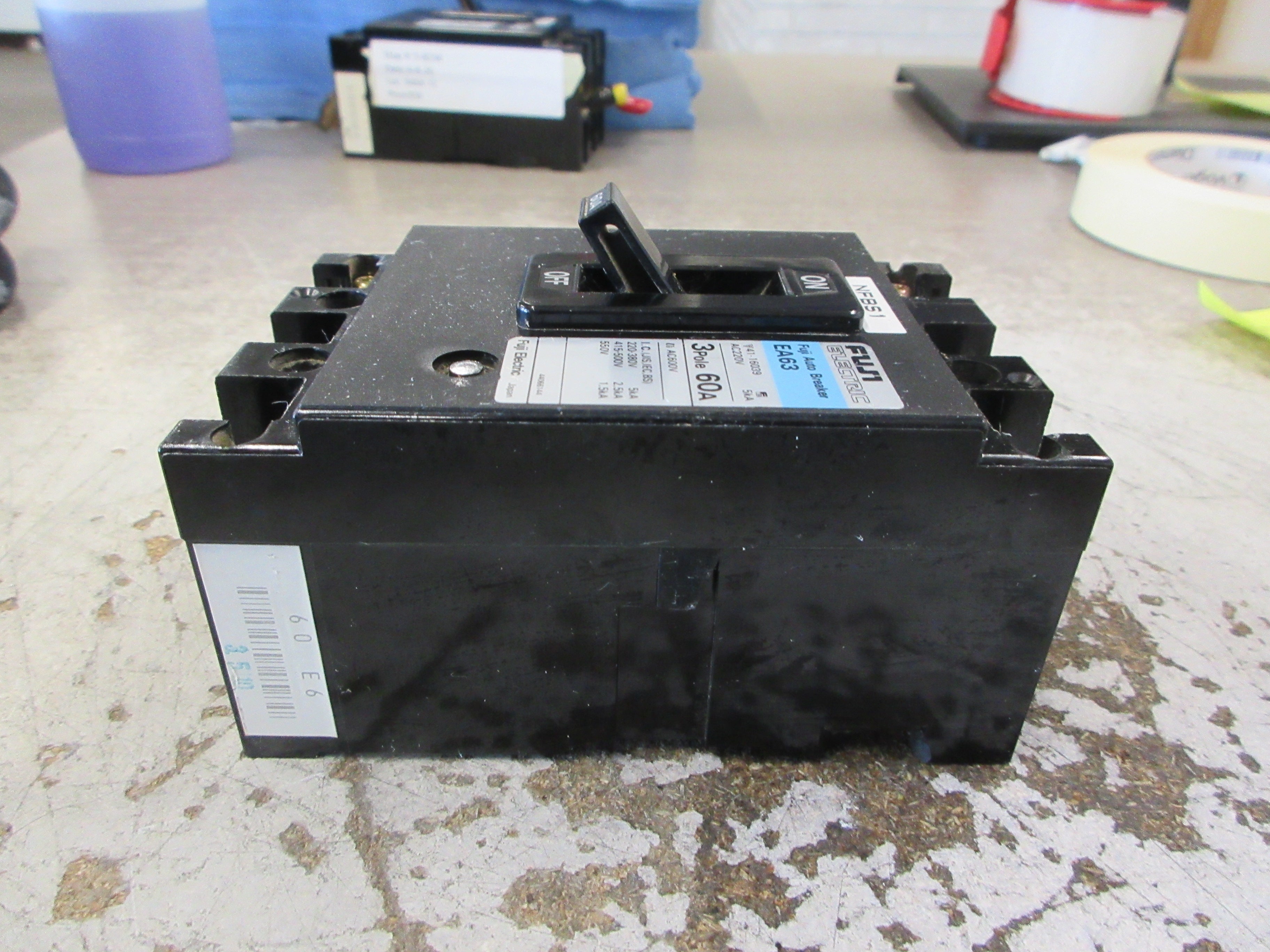 Fuji Electric Circuit Breaker EA63 60A 600V 3P *No Terminal Screws* Used