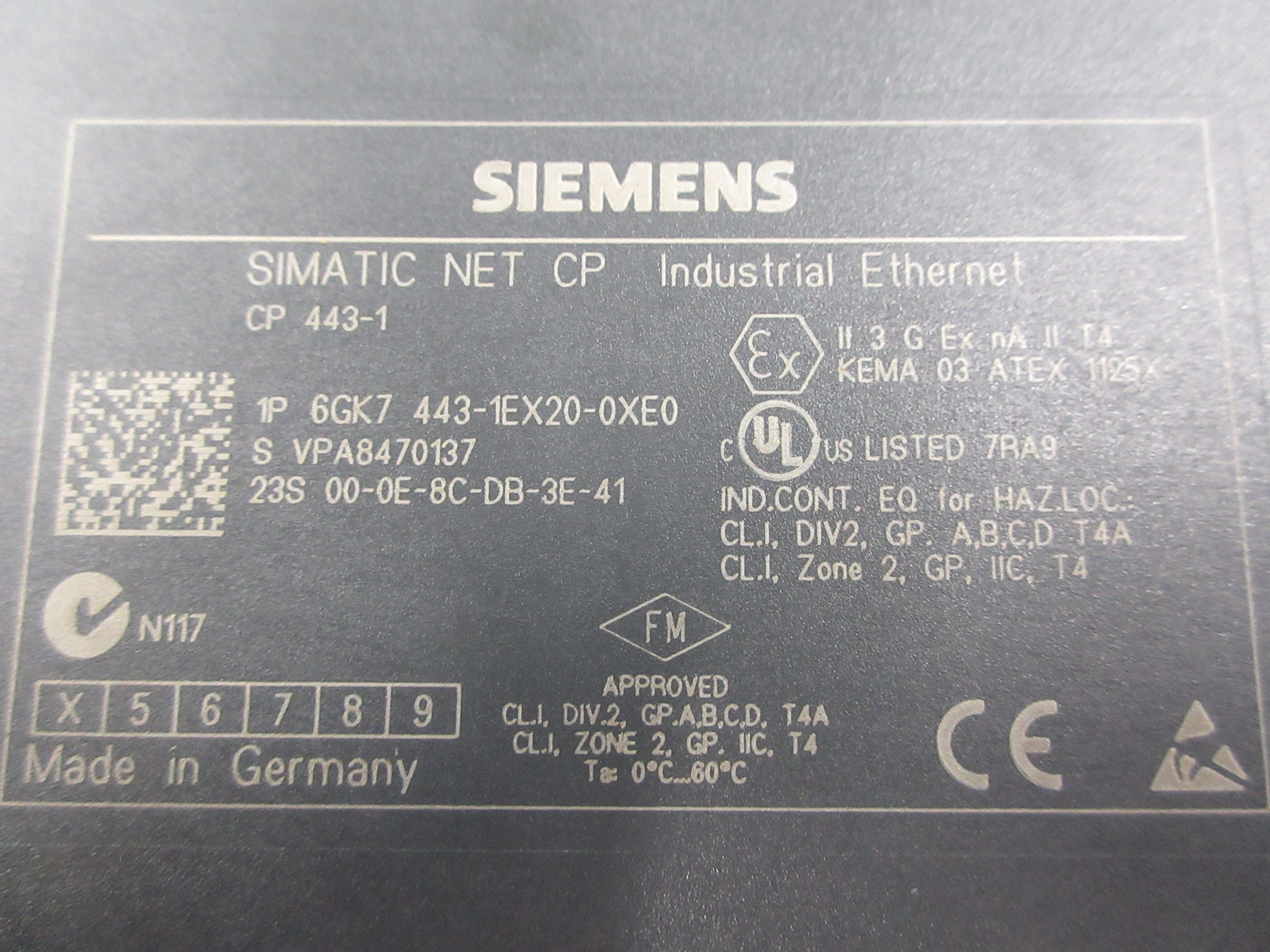 Siemens Simatic Net CP Industrial Ethernet Module 6GK7 443-1EX20-0XE0 Used