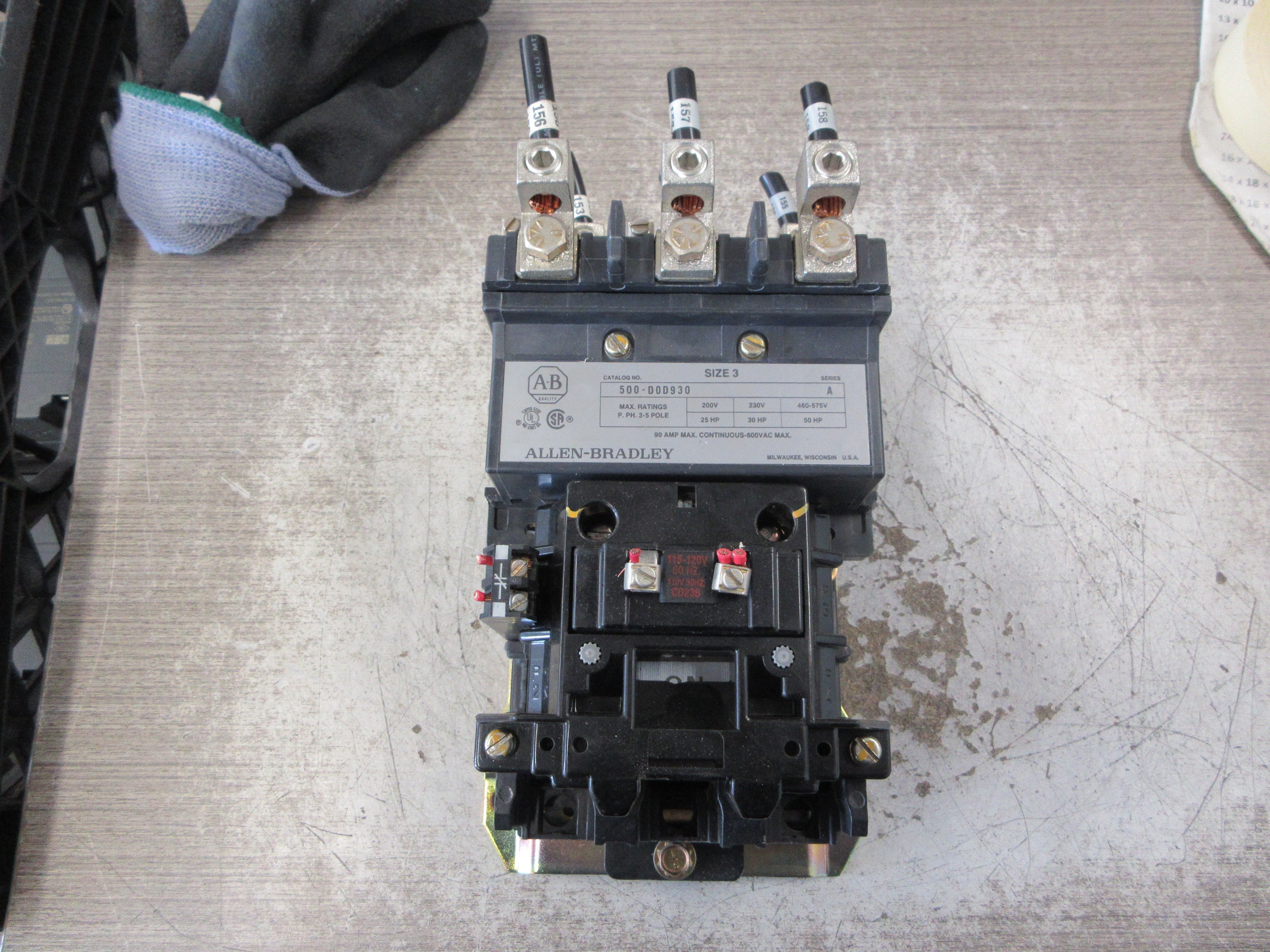 Allen-Bradley Size 3 Starter 500-DOD930 Ser. A 115-120V Coil 90A 600V Used