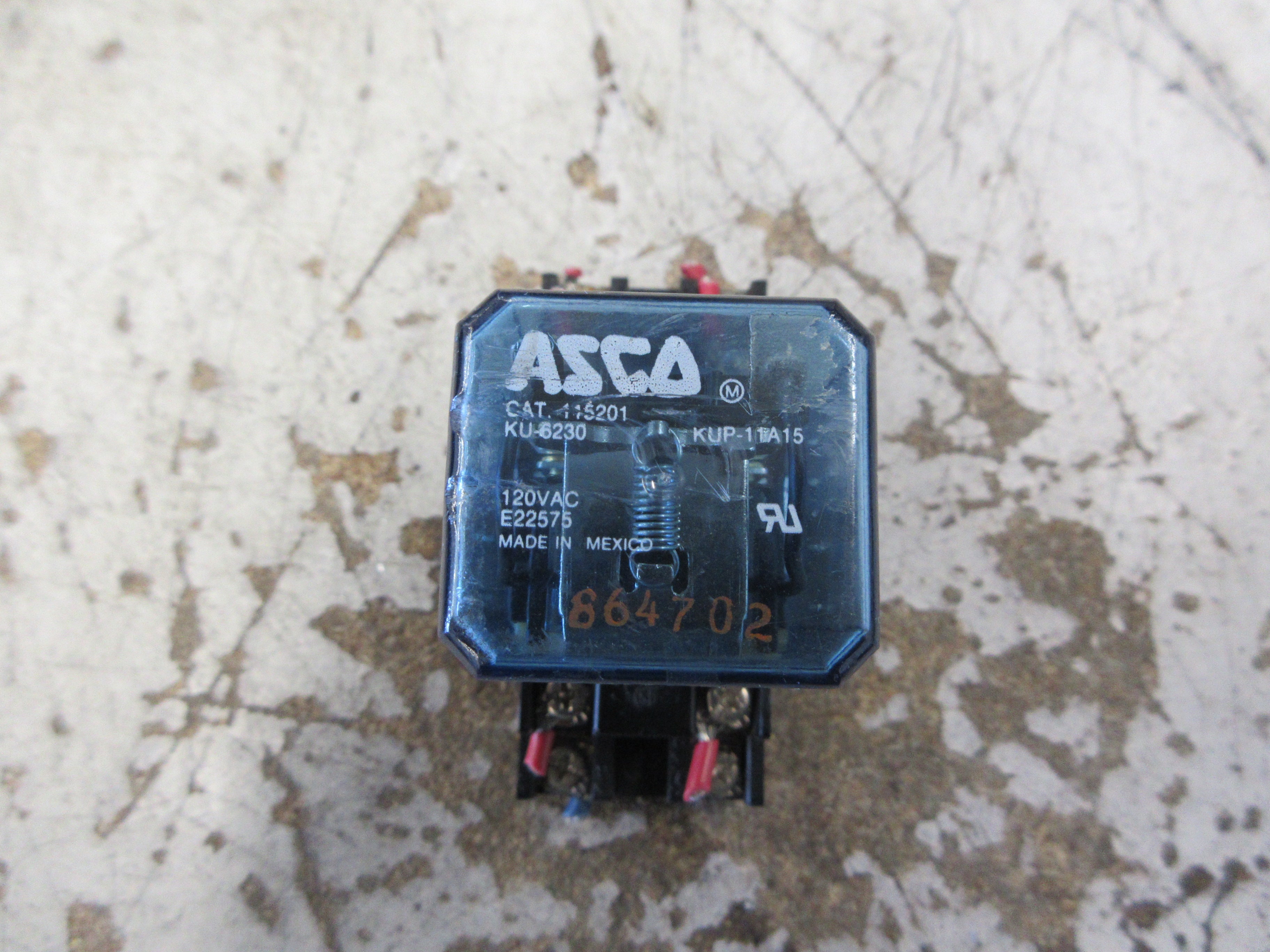 Asco Relay 115201 120V Coil w/Base Used