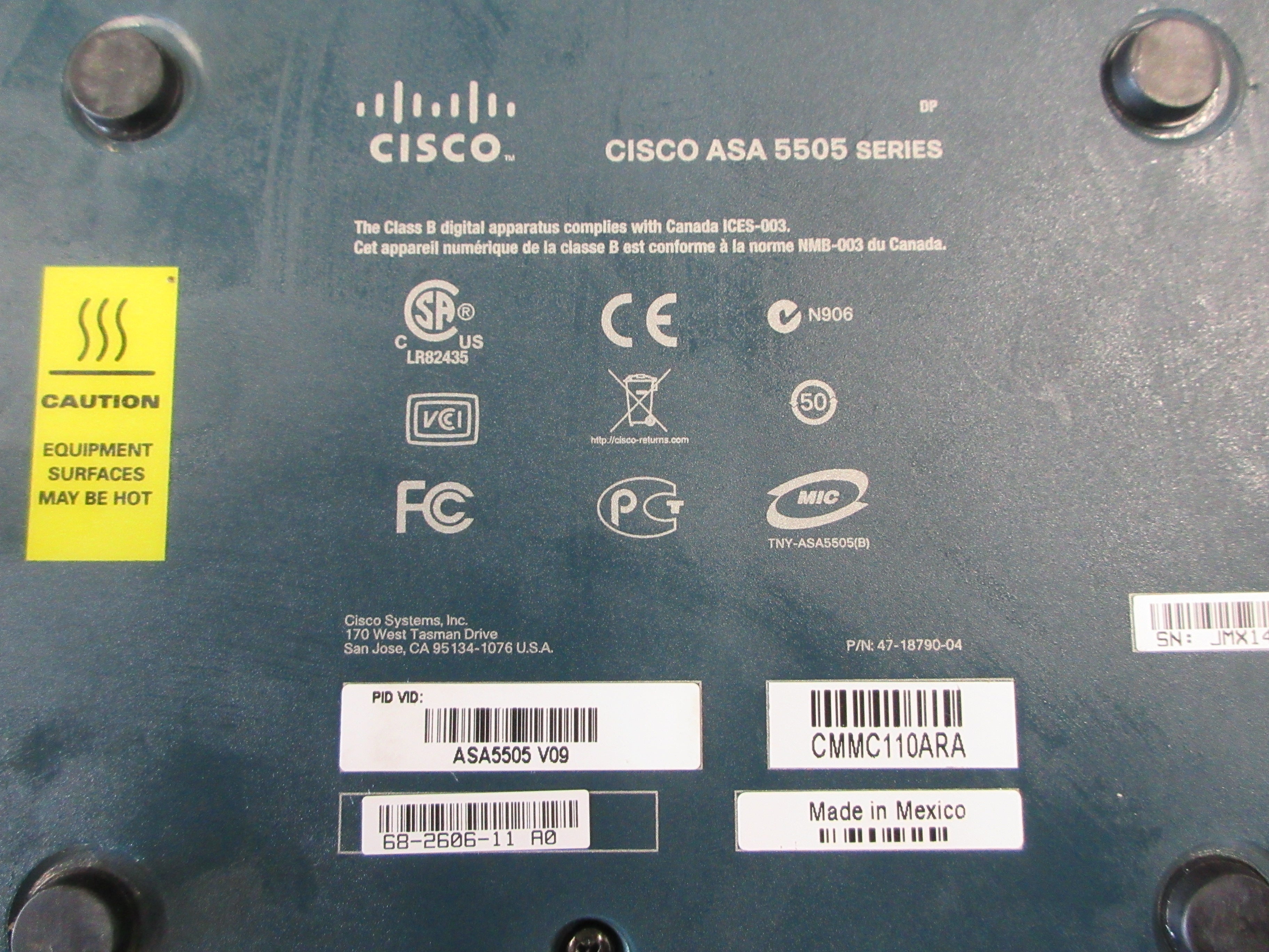 Cisco ASA 5505 Series Adaptive Security Appliance 47-18790-04 8-Port Used