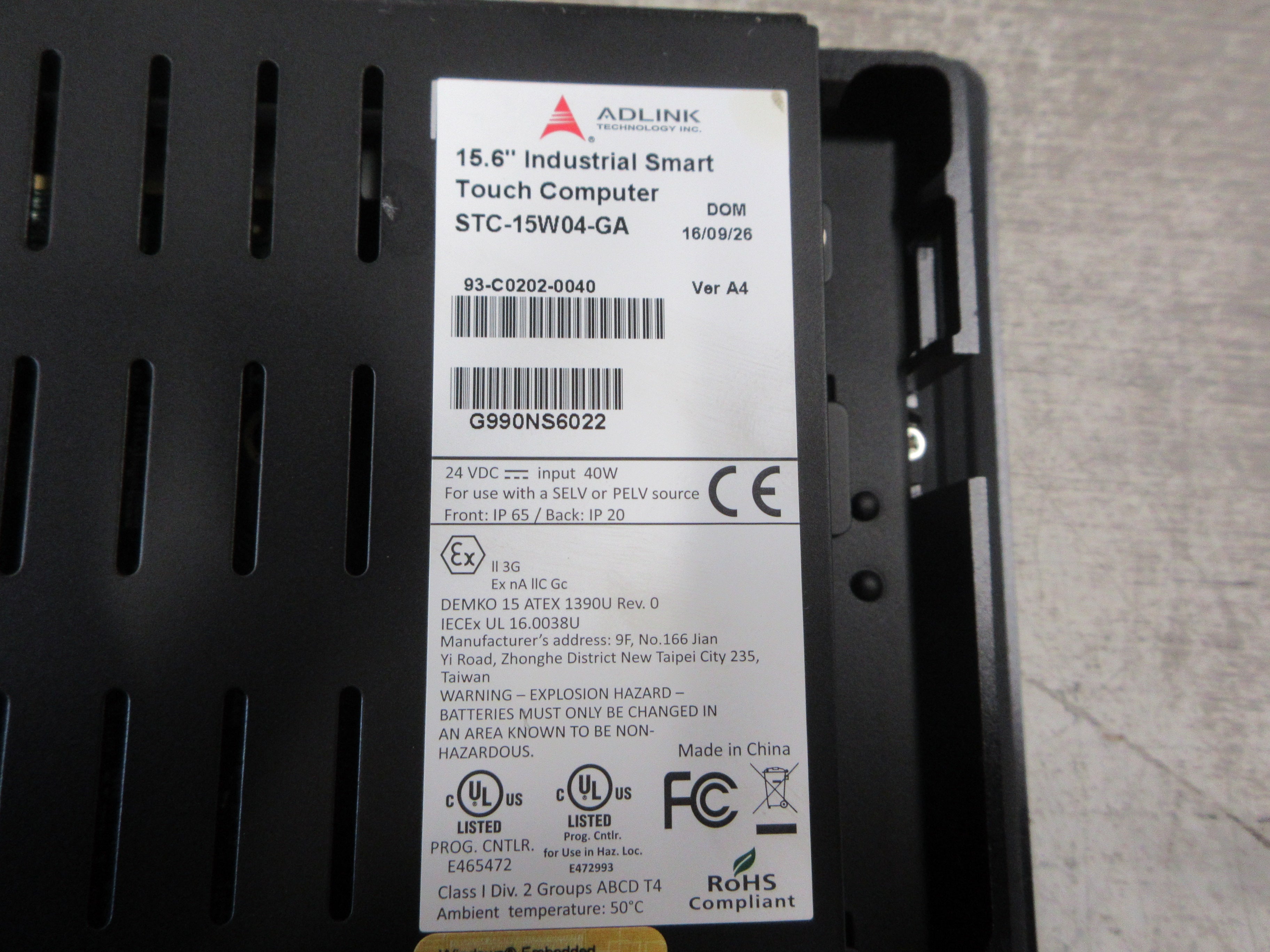 Adlink GEA Omni Industrial Smart Touch Computer STC-15W04-GA Ver. A4 15.6" Used