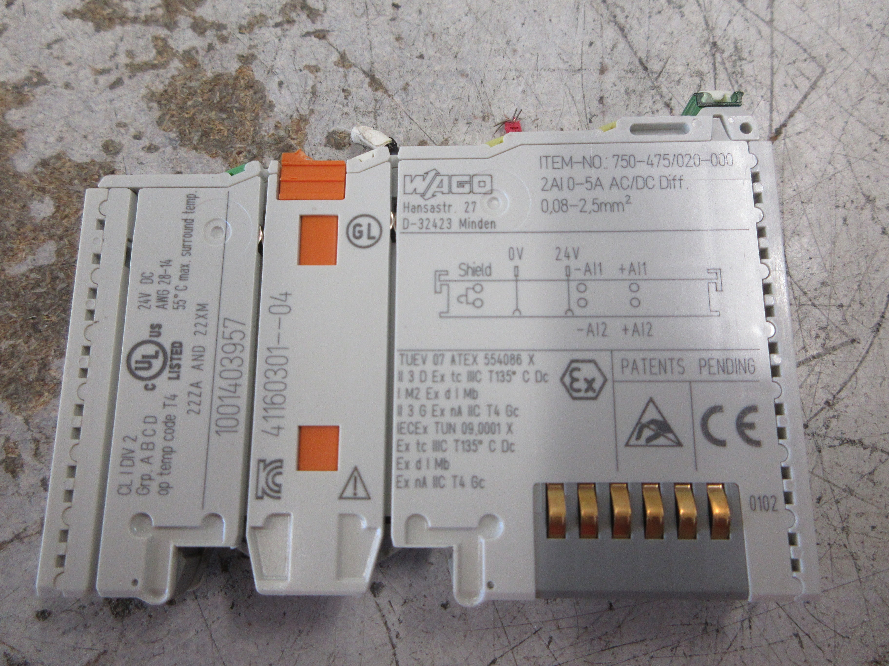 Wago GEA Analog Input Module 750-475/020-000 2-Ch 0-5A AC/DC Diff. Used