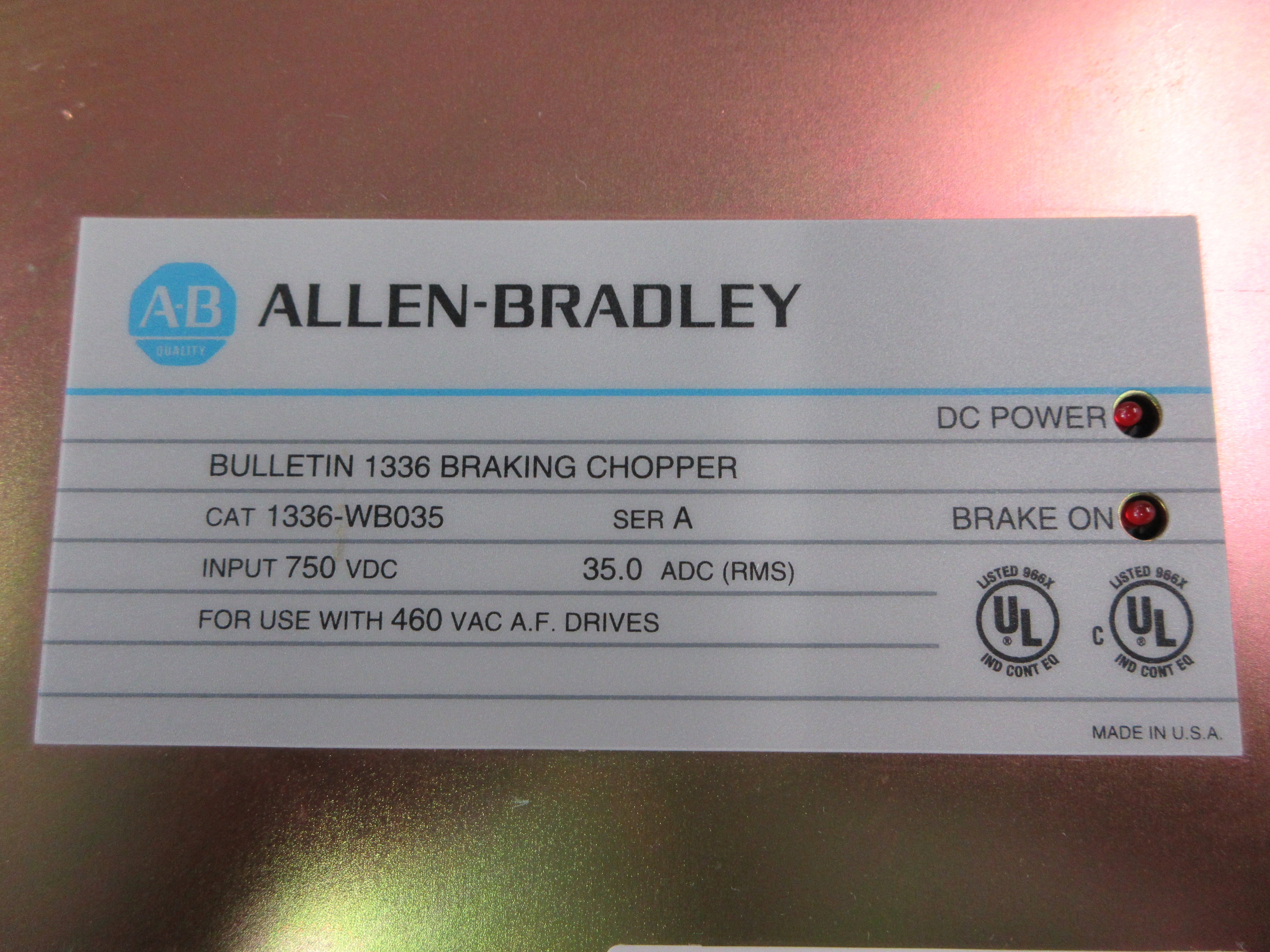 Allen-Bradley Braking Chopper 1336-WB035 Ser. A 750VDC 35A Used
