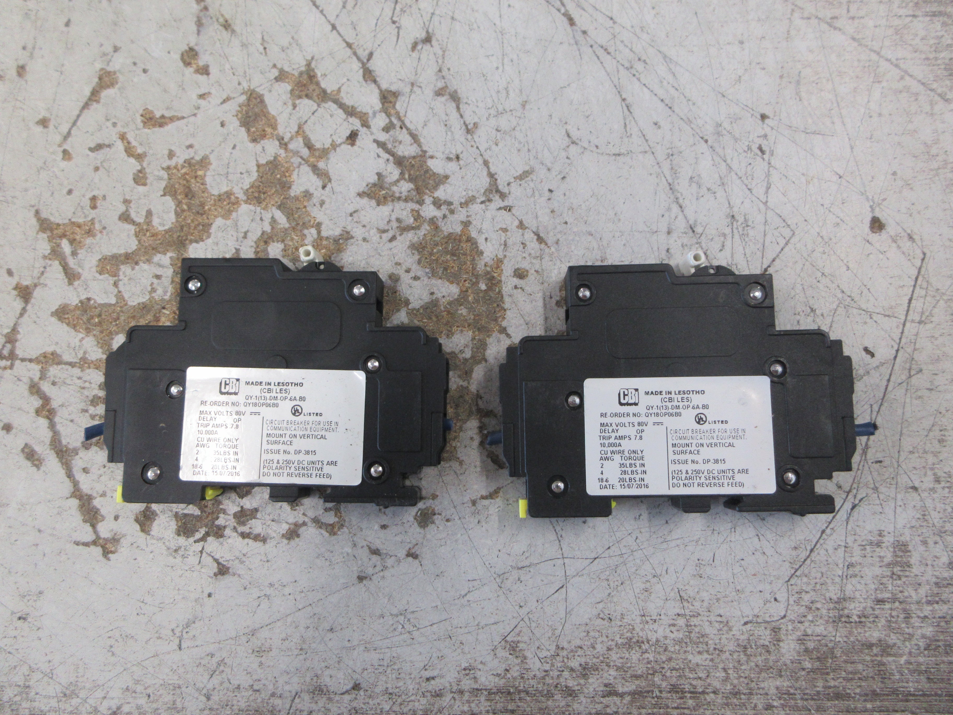 CBi DC Circuit Breaker QY180P06B0 6A 80VDC 1P *Lot of 2* Used