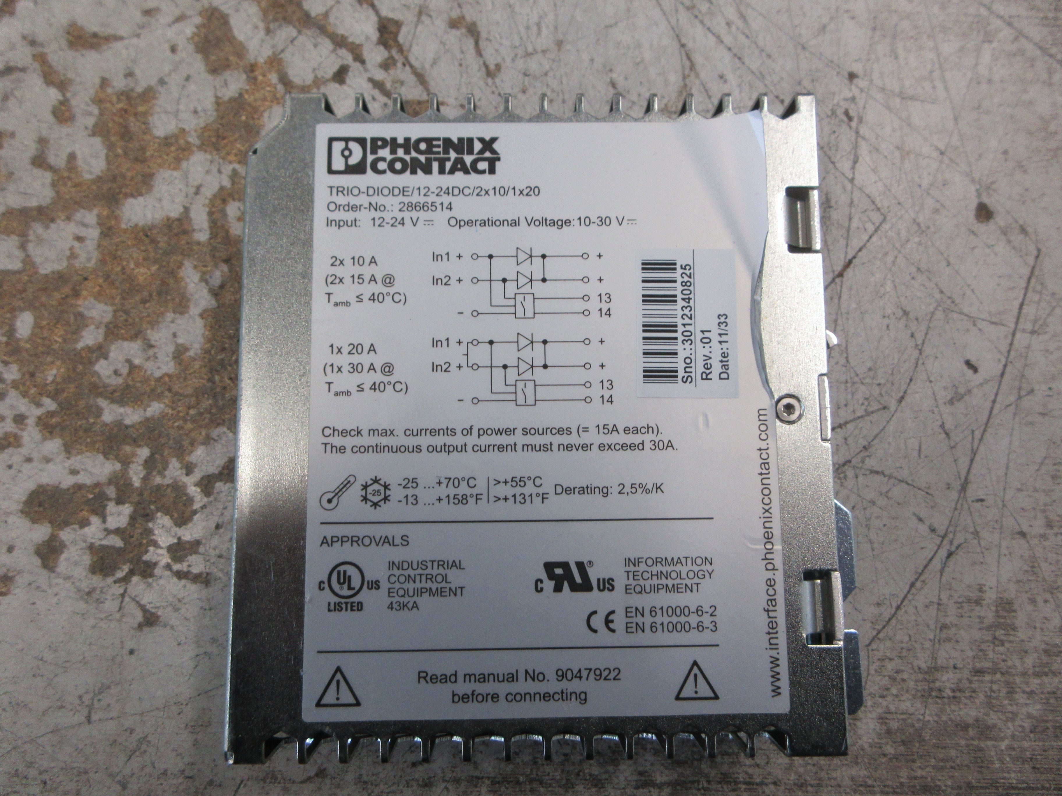 Phoenix Contact Trio Diode Power Supply 2866514 Used