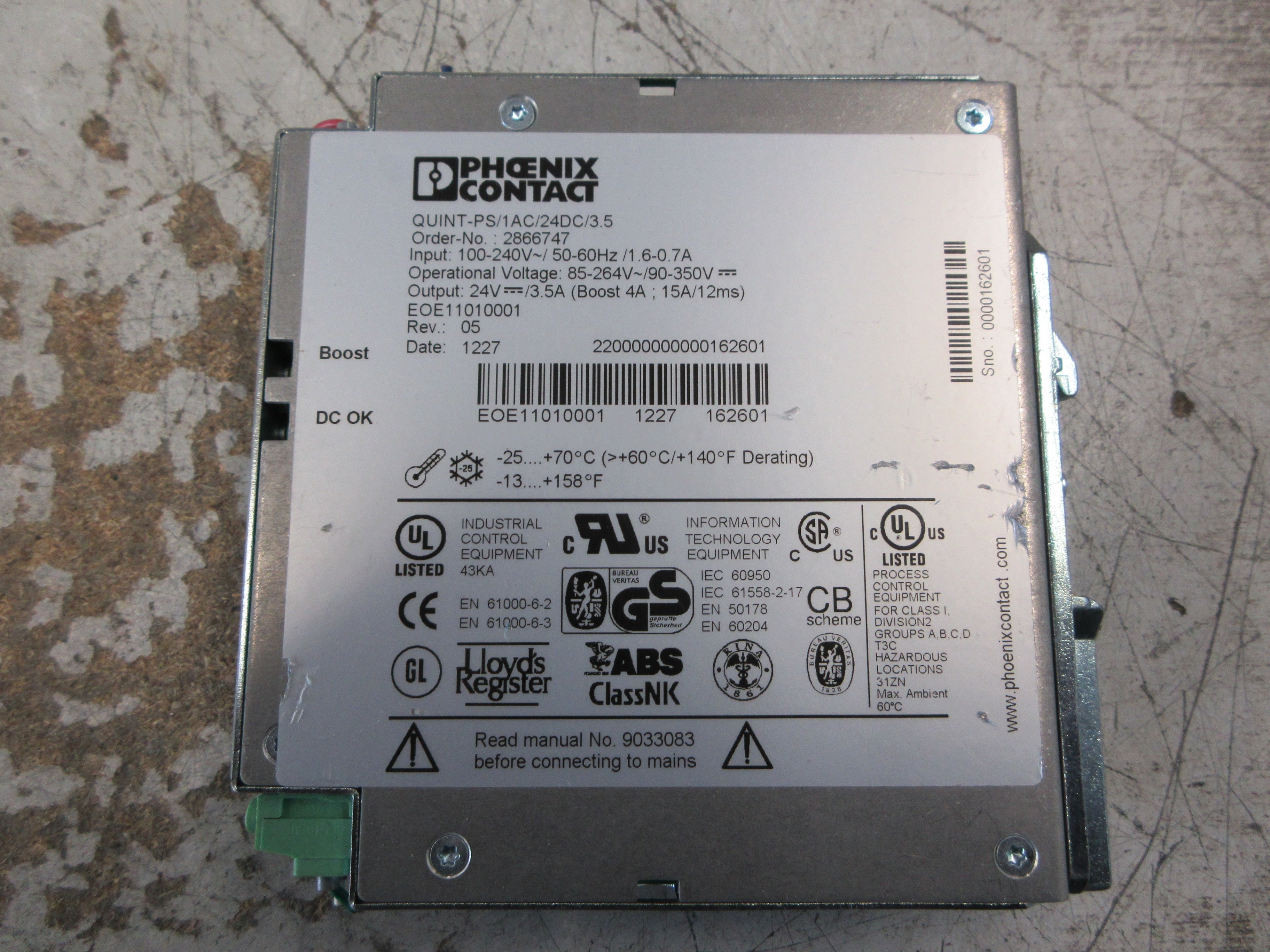 Phoenix Contact Quint Power Supply 2866747 Rev. 05 QUIINT-PS/1AC/24DC/3.5 Used