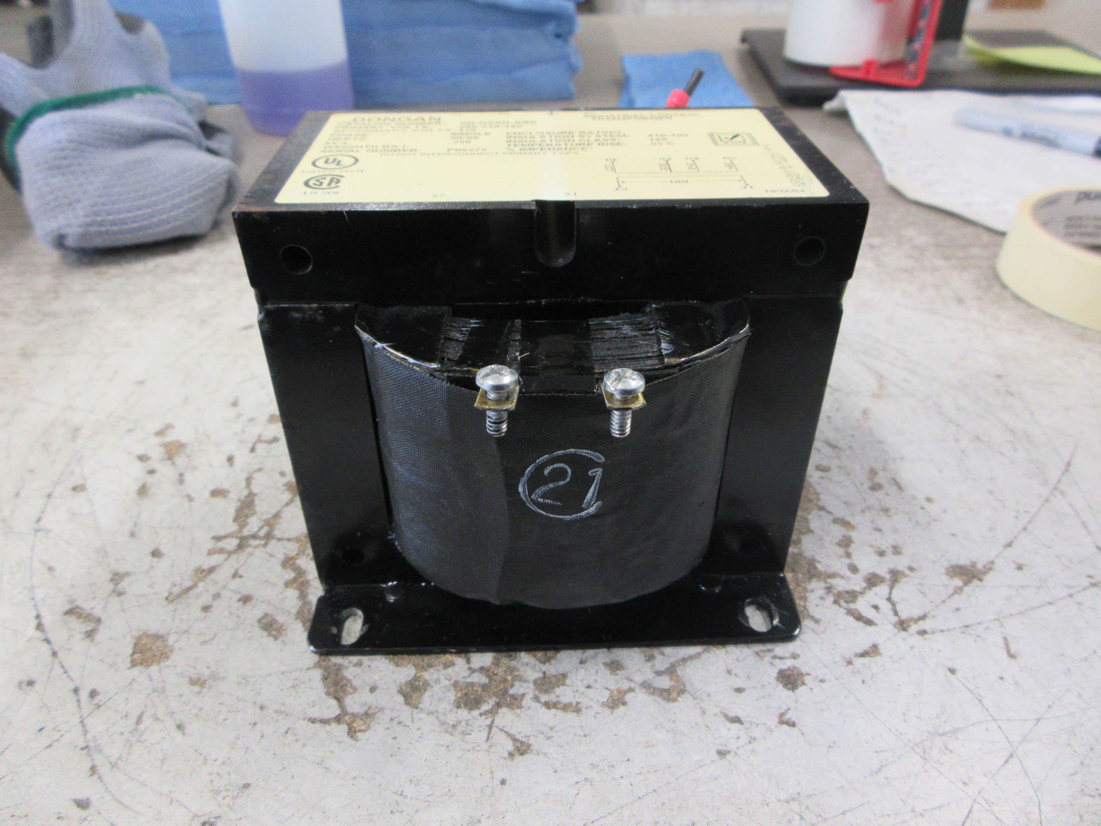 Dongan Control Transformer 50-0250-585 0.250KVA Pri: 208/240/480V Sec: 120V Used