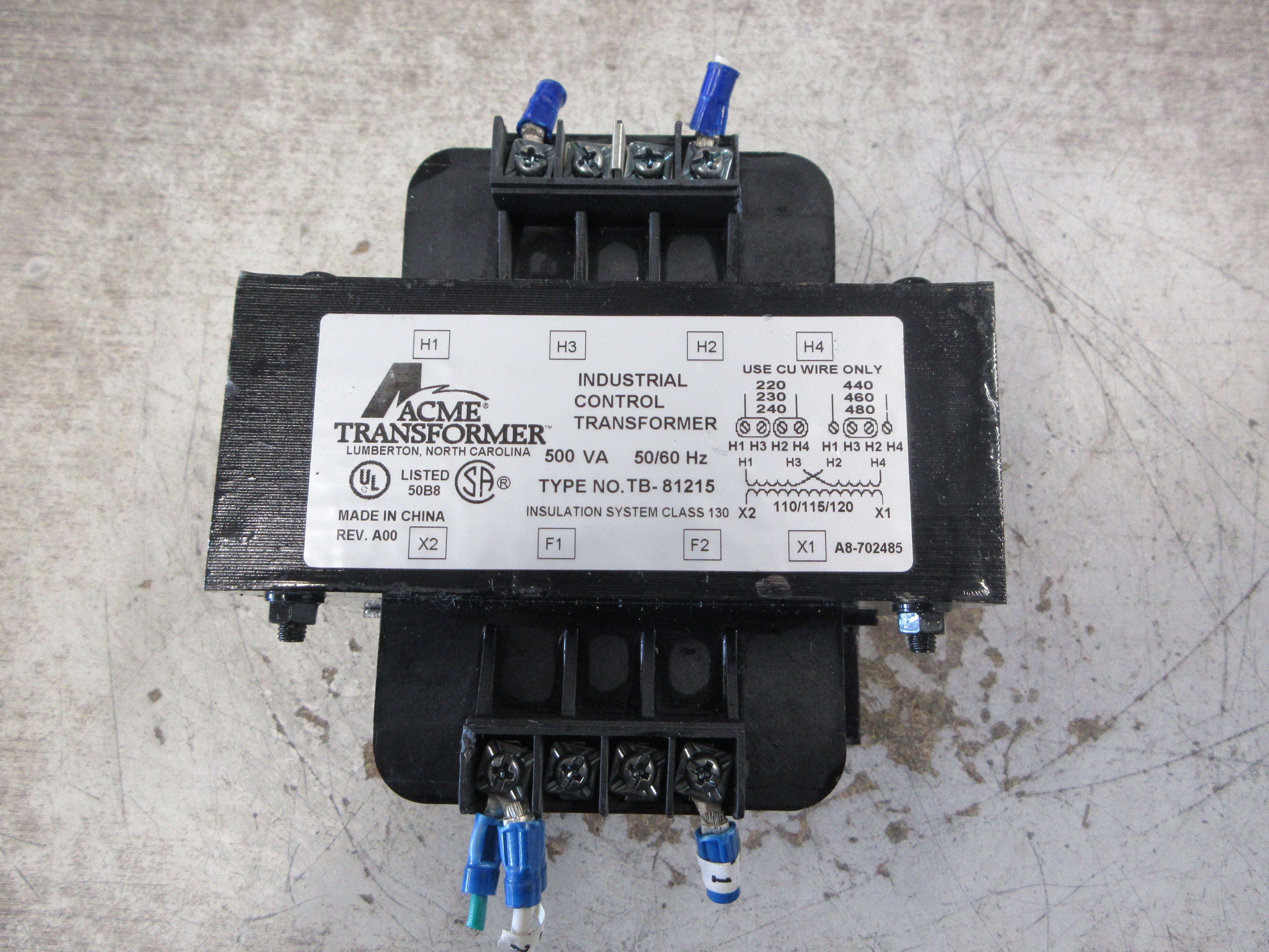 Acme Control Transformer TB-81215 500VA Pri: 240/480V Sec: 120V 50/60Hz Used