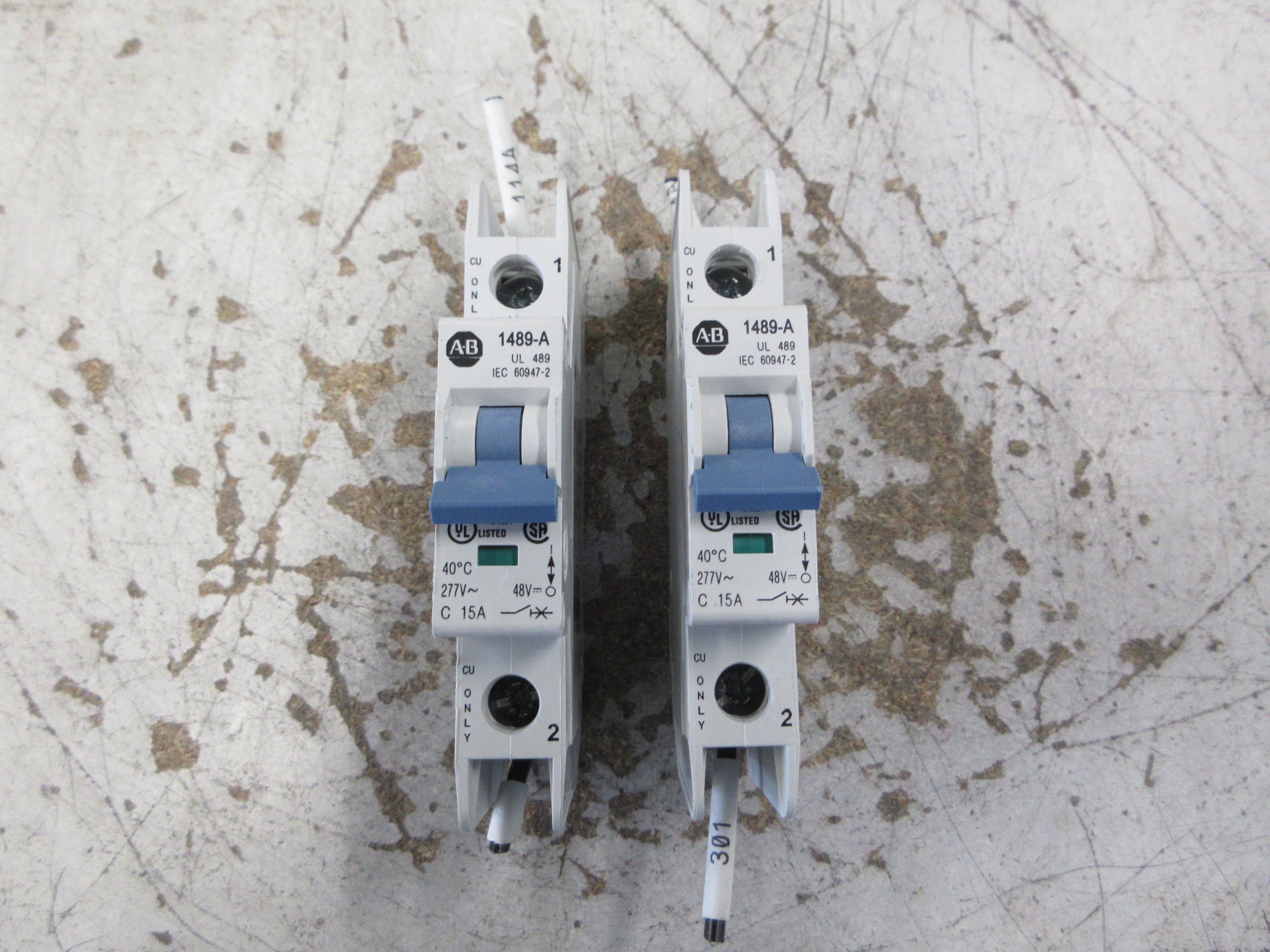 Allen-Bradley Circuit Breaker 1489-A1C150 Ser. A 15A 277V 1P *Lot of 2* Used