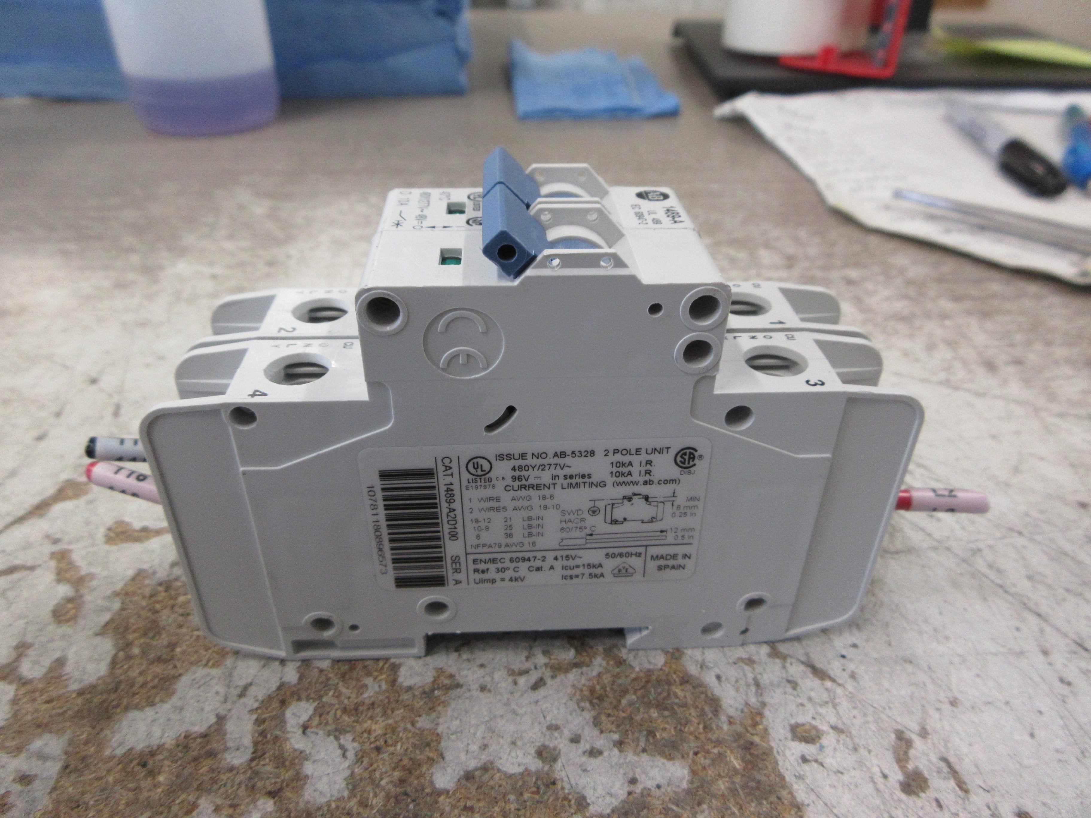 Allen-Bradley Circuit Breaker 1489-A2D100 Ser. A 10A 480Y/277V 2P Used