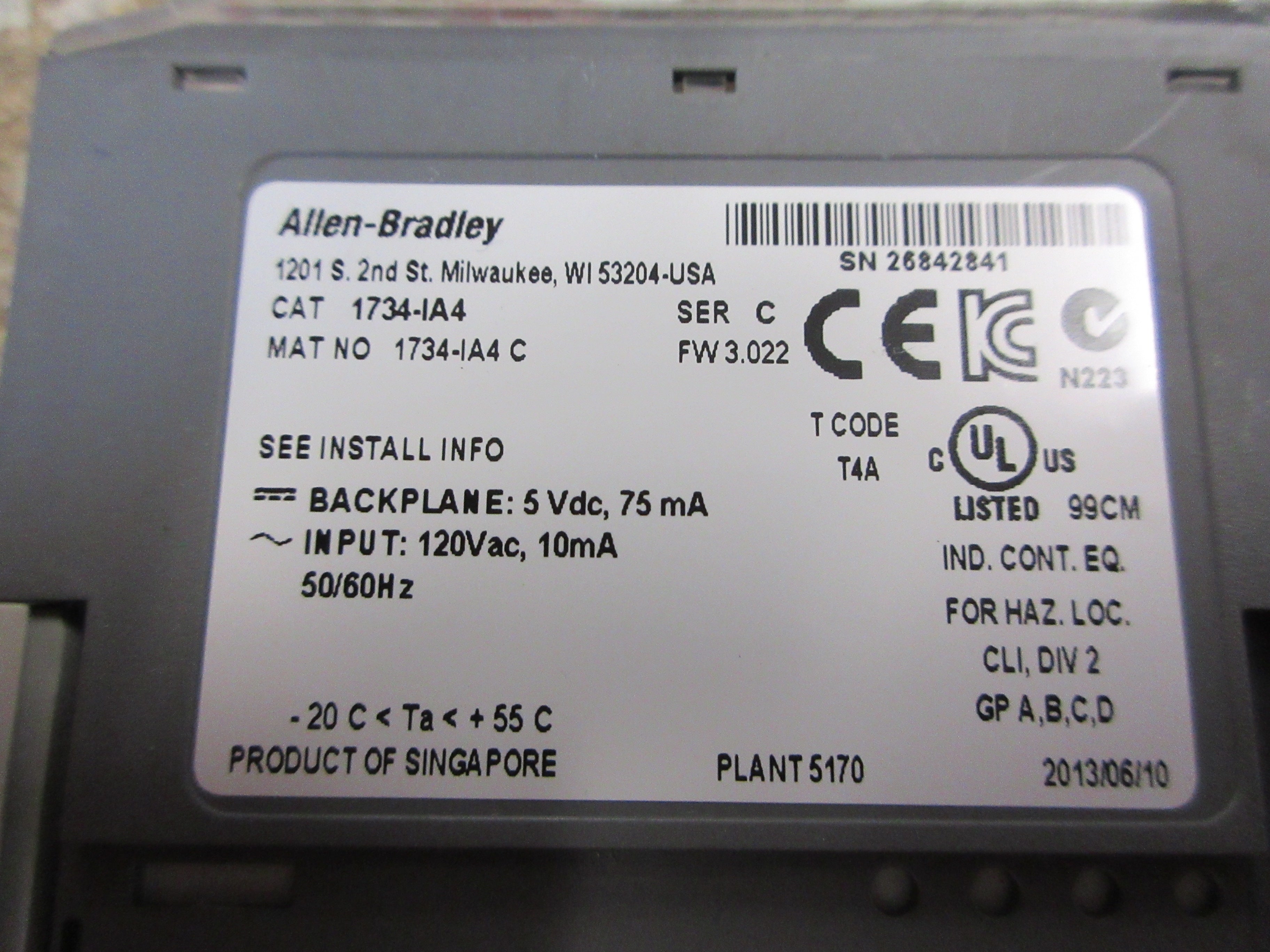 Allen-Bradley Point I/O Digital Input Module 1734-IA4 Ser. C FW: 3.022 4PT Used