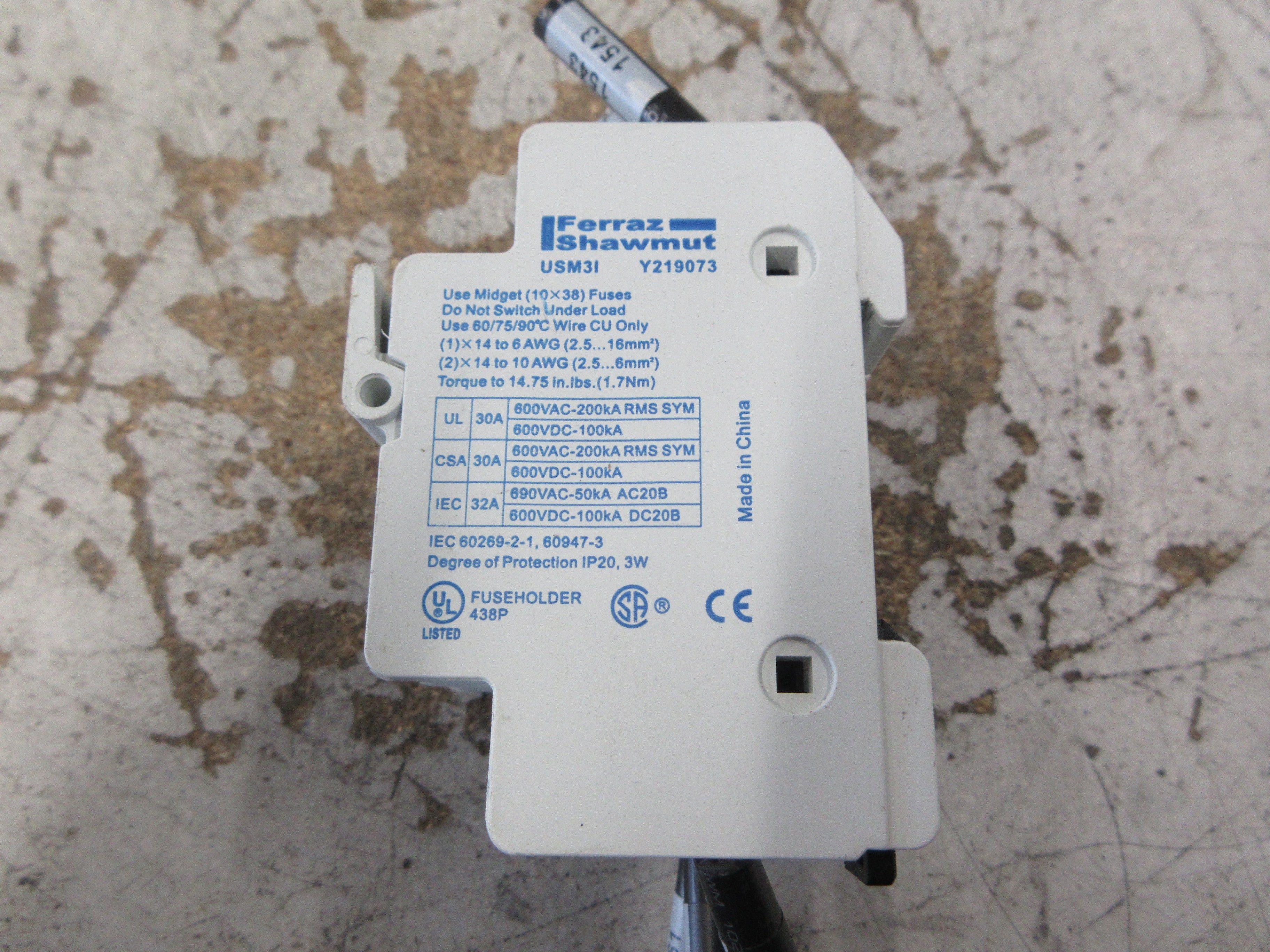 Ferraz Shawmut Ultrasafe Fuseholder USM3I 30A 600V 3P Used