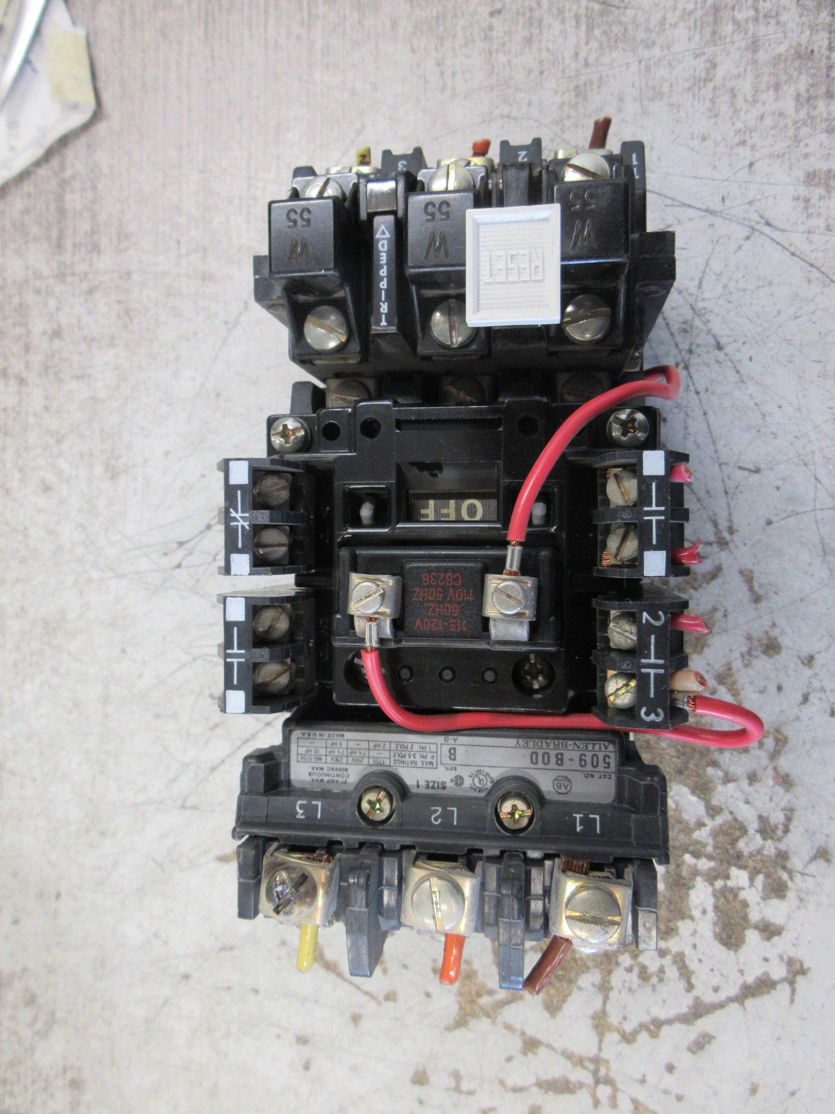 Allen-Bradley Size 1 Starter 509-BOD Ser. B 115-120V Coil 27A 600V Used