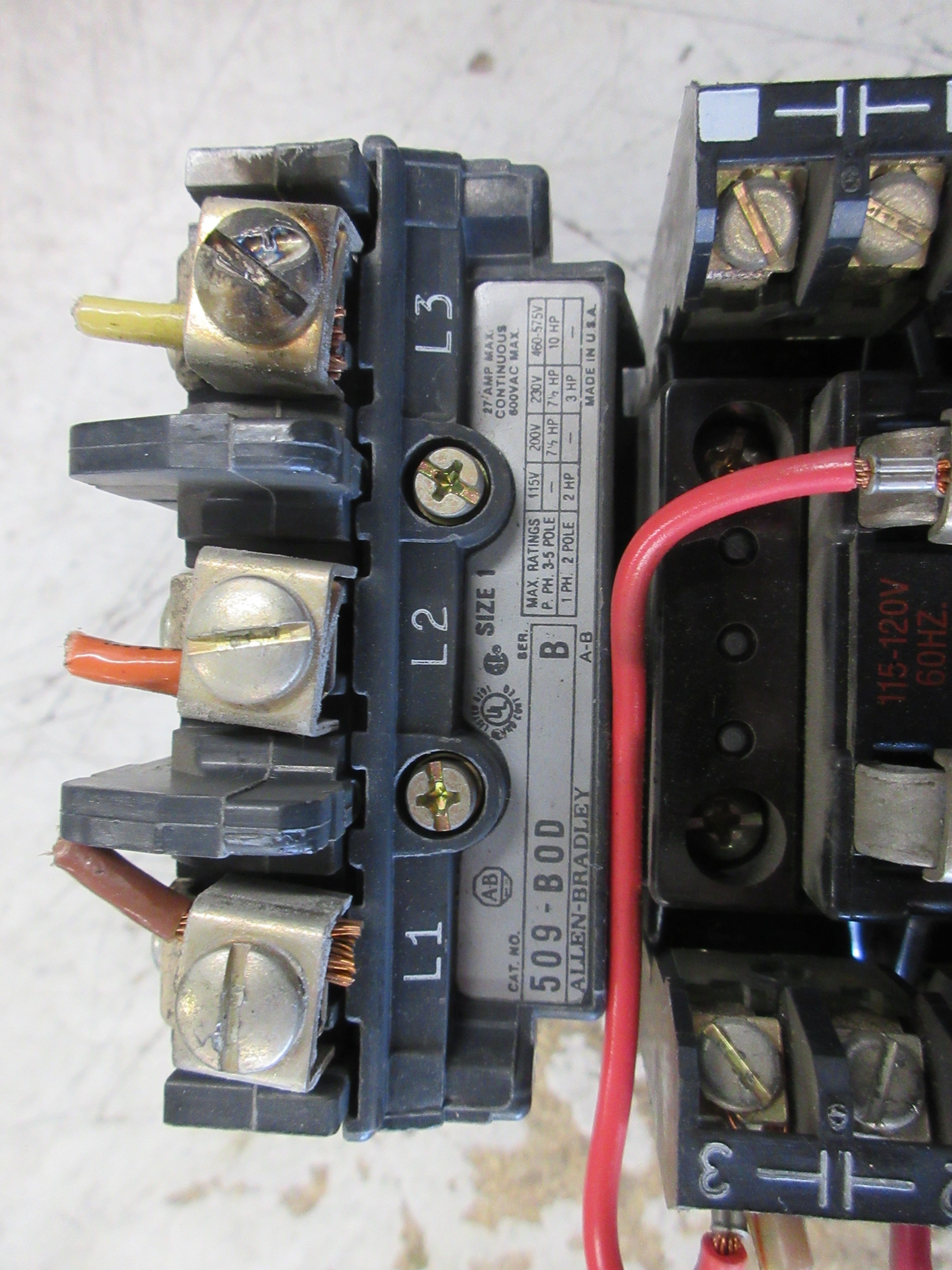 Allen-Bradley Size 1 Starter 509-BOD Ser. B 115-120V Coil 27A 600V Used