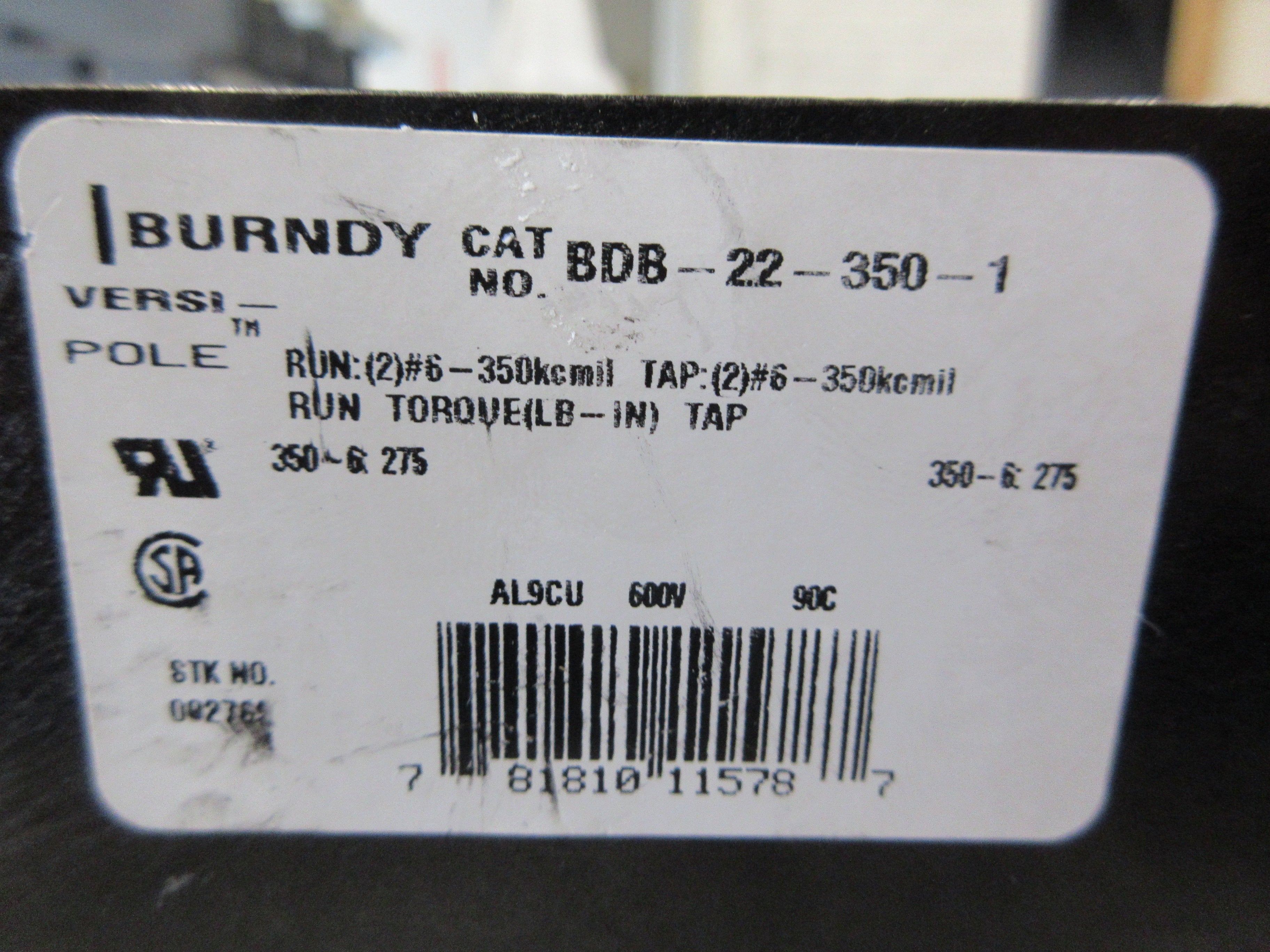 Burndy Power Distribution Block BDB-22-350-1 600V 1P Line (2): #6-350kcmil Used