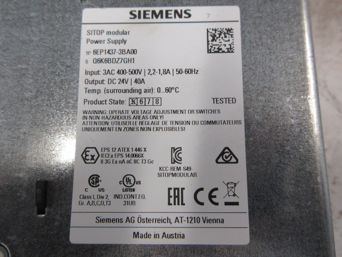 Siemens SITOP Modular Power Supply 6EP1437-3BA00 Used