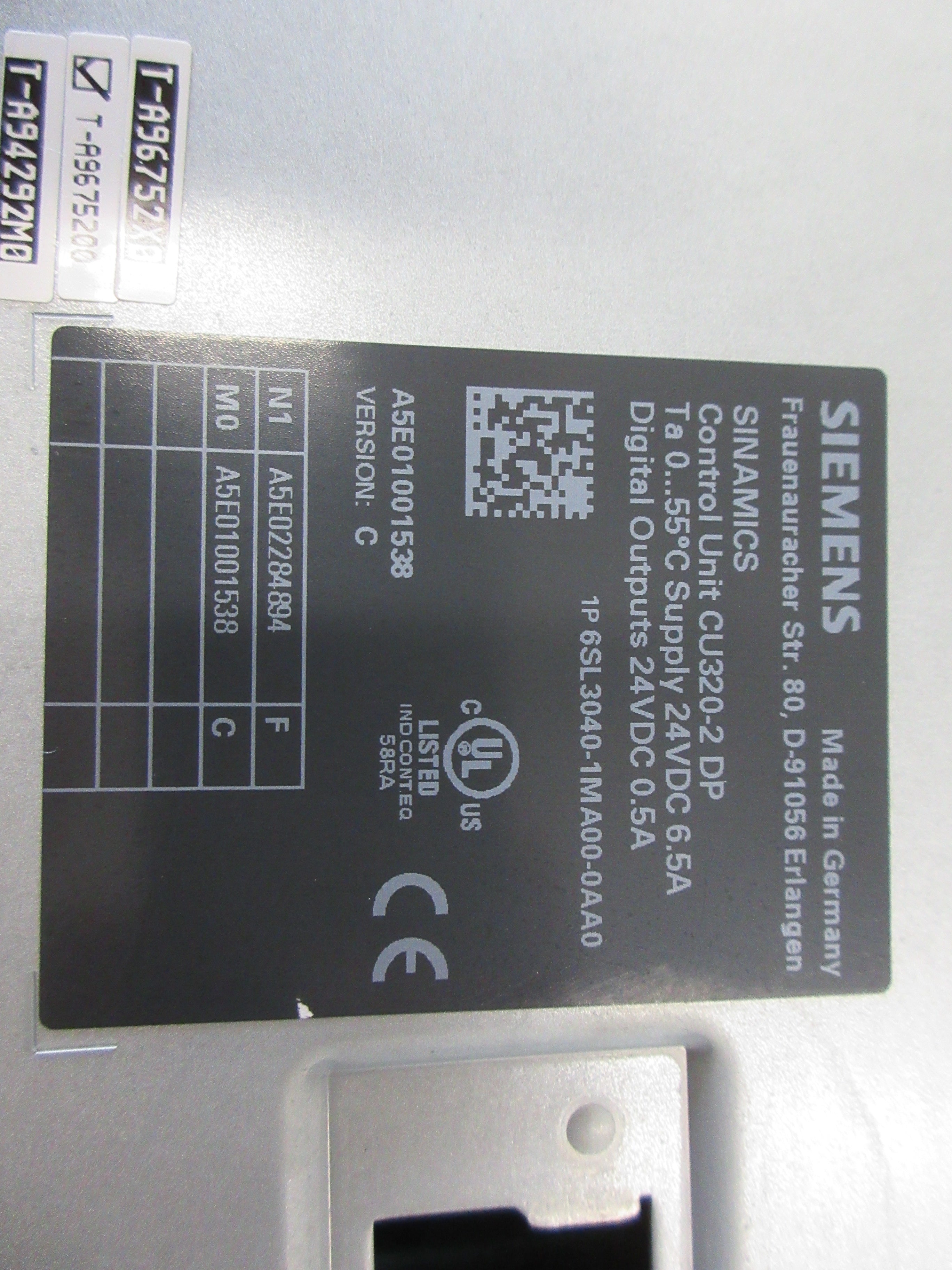 Siemens Sinamics CU320-2 DP Control Unit 6SL3040-1MA00-0AA0 Ver. C 24VDC Used