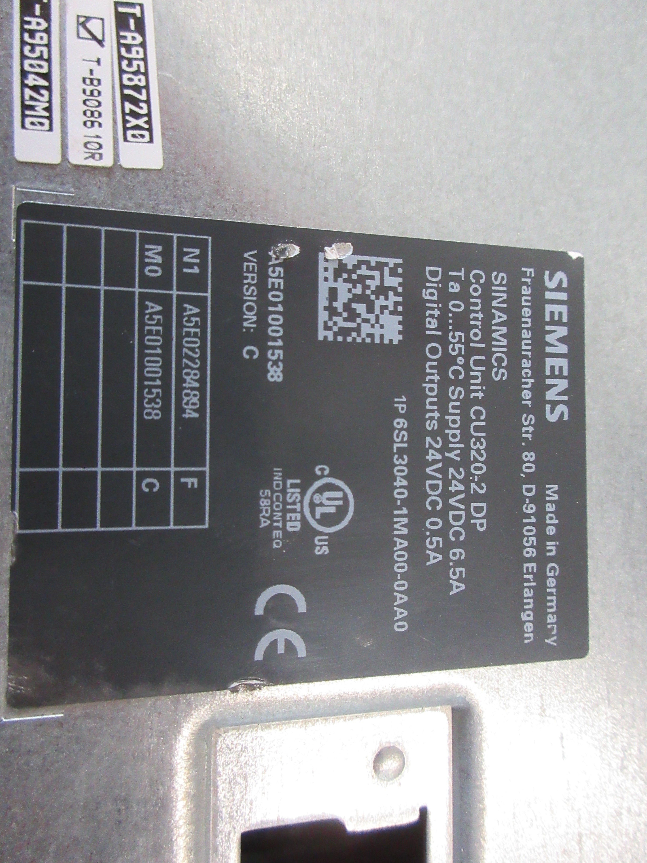 Siemens Sinamics CU320-2 DP Control Unit 6SL3040-1MA00-0AA0 Ver. C 24VDC Used