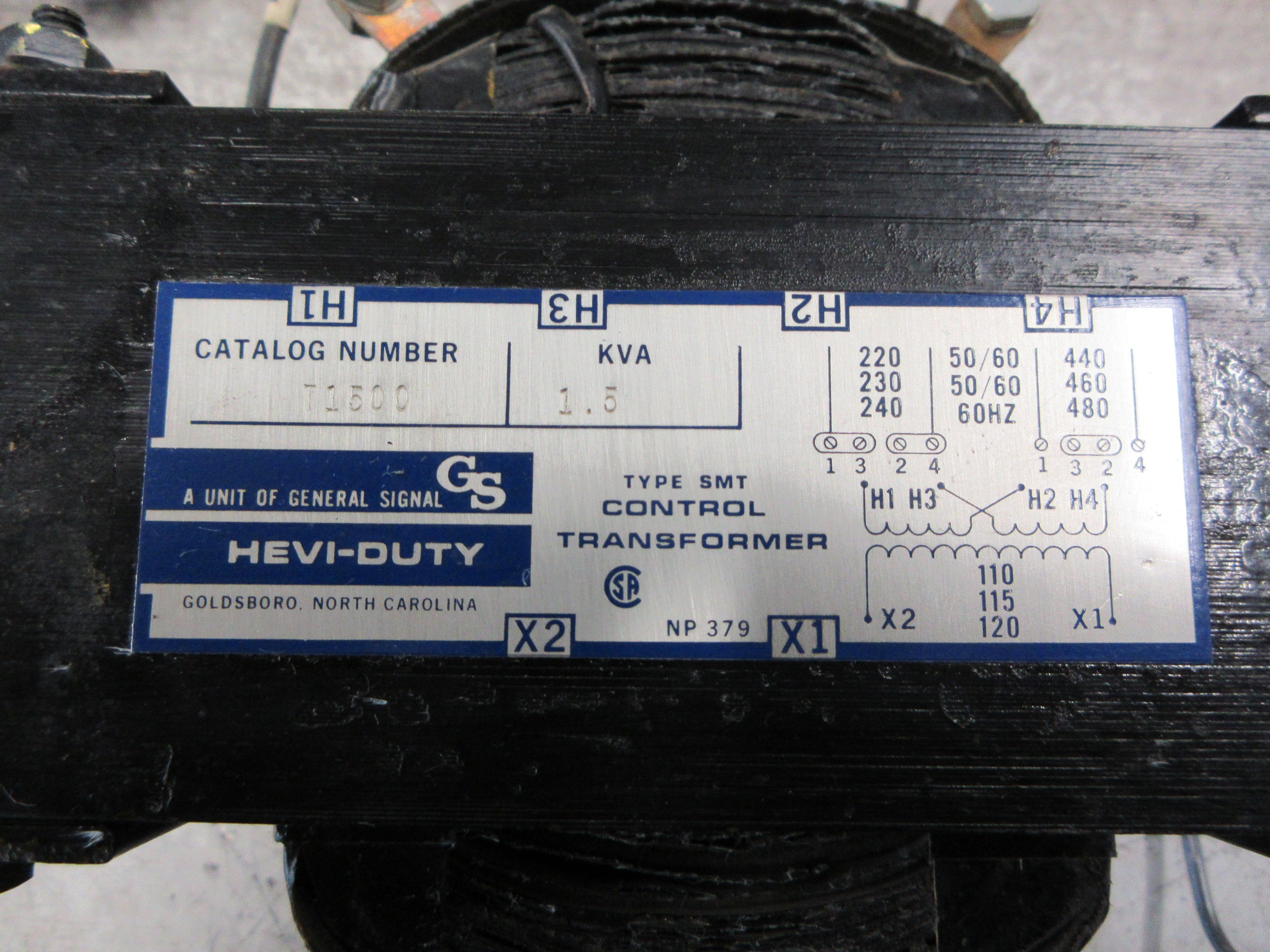 Hevi-Duty Type SMT Control Transformer T1500 1.5kVA Pri: 240/480V Sec: 120V Used