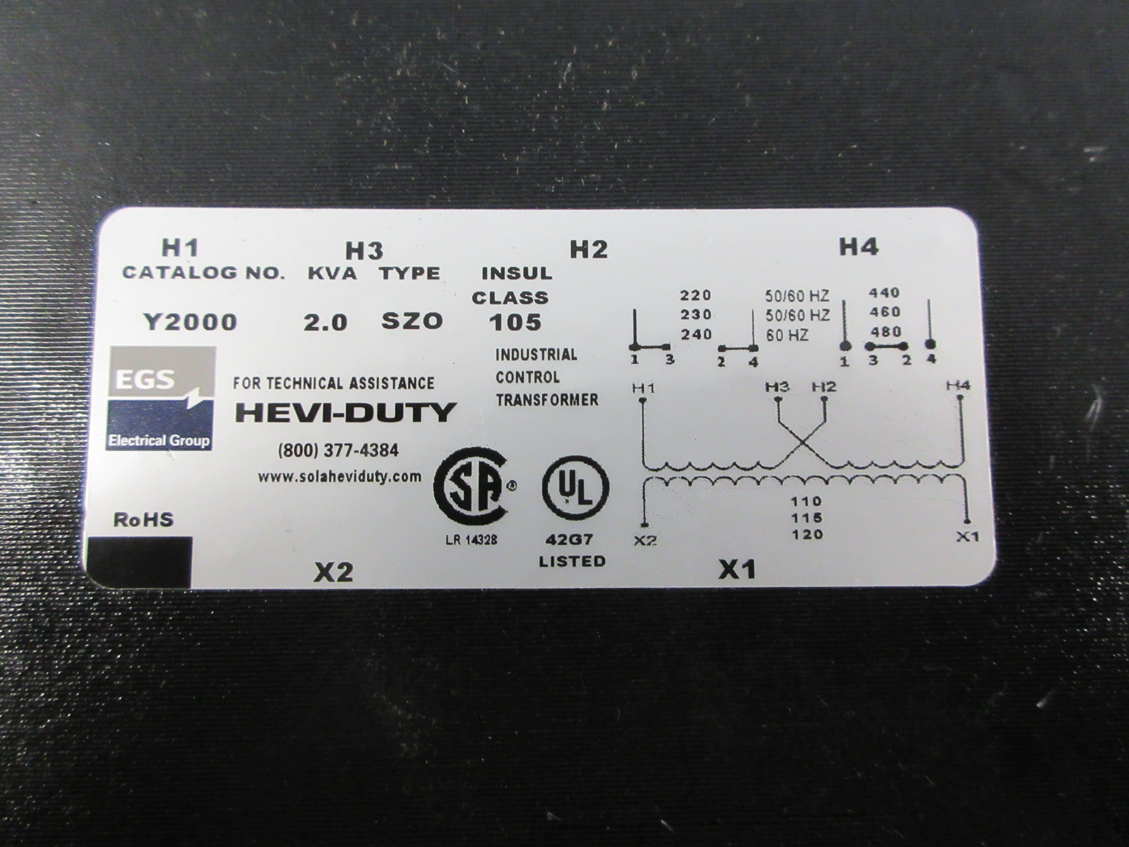 Hevi-Duty Type SZO Control Transformer Y2000 2KVA Pri: 240/480V Sec: 120V Used