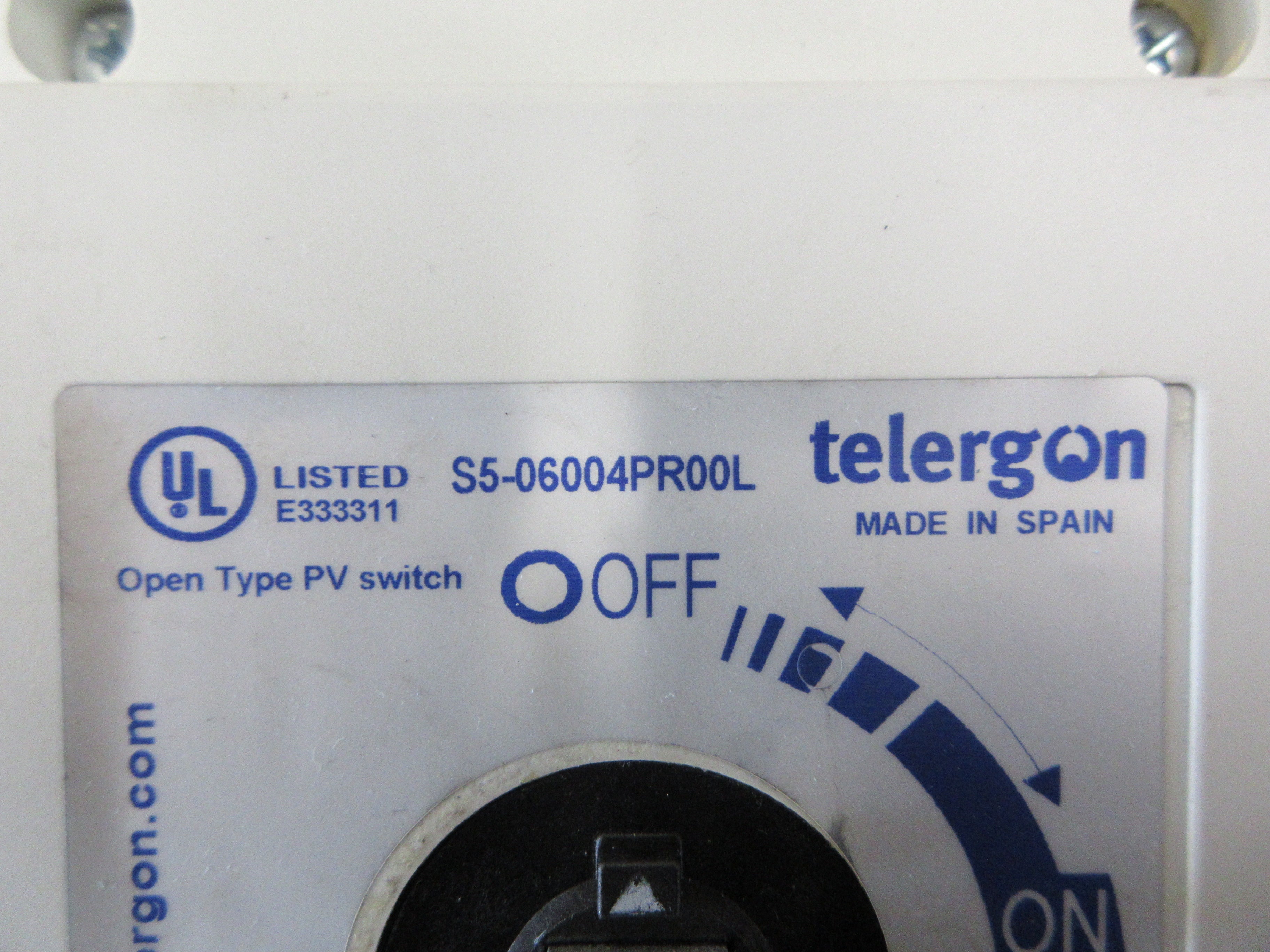Telergon S5000 Photovoltaic Disconnect Switch S5-06004PR00L 600A 1000VDC Used