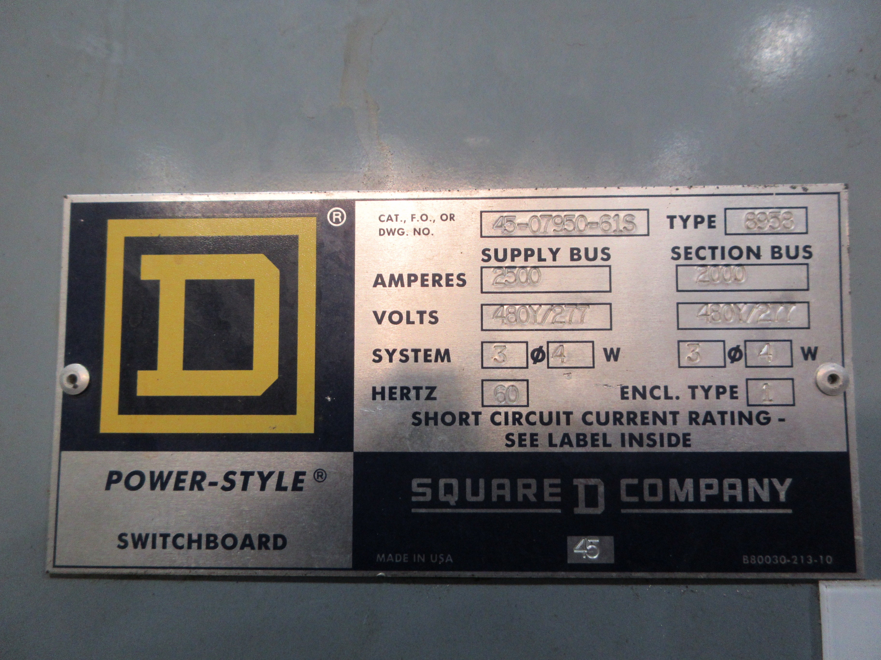 Square D Power-Style 2500A Switchgear Lineup 45-07950-61S Used