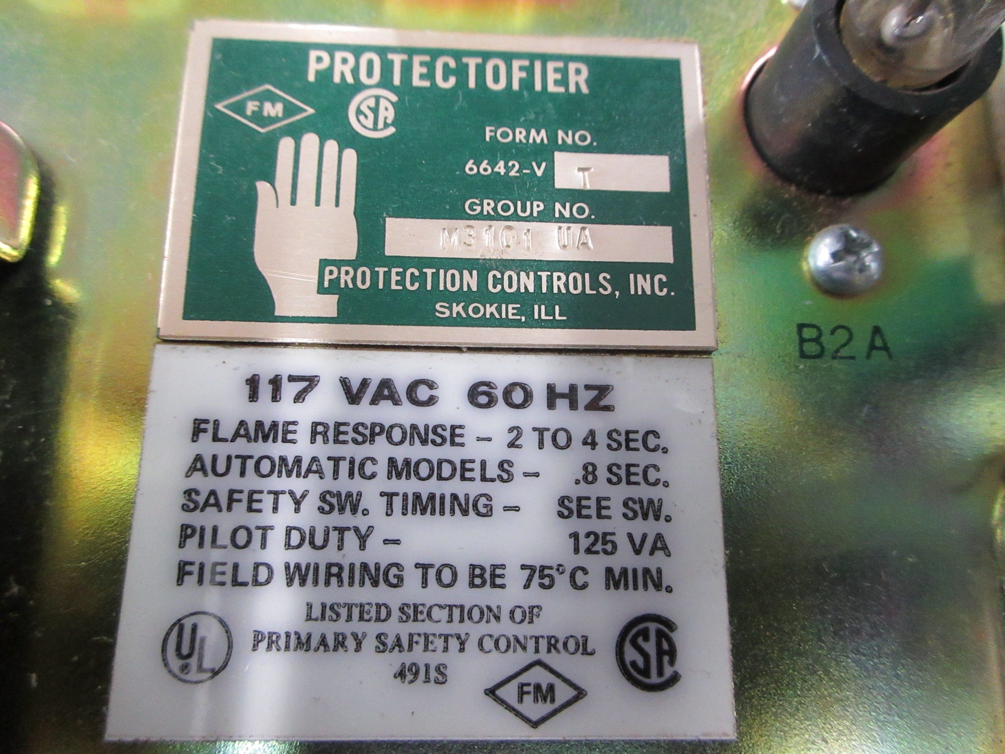 Protection Controls Protectifier Burner Control 6642-VT 117V 60Hz Used