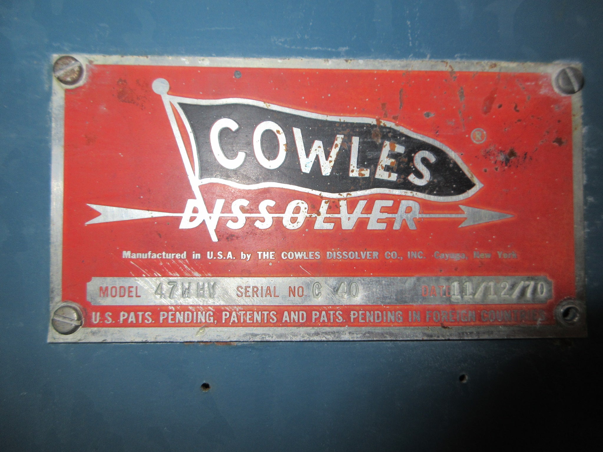 Cowles Dissolver High Speed Disperser 47WHV 10HP 230/460V 3Ph Used