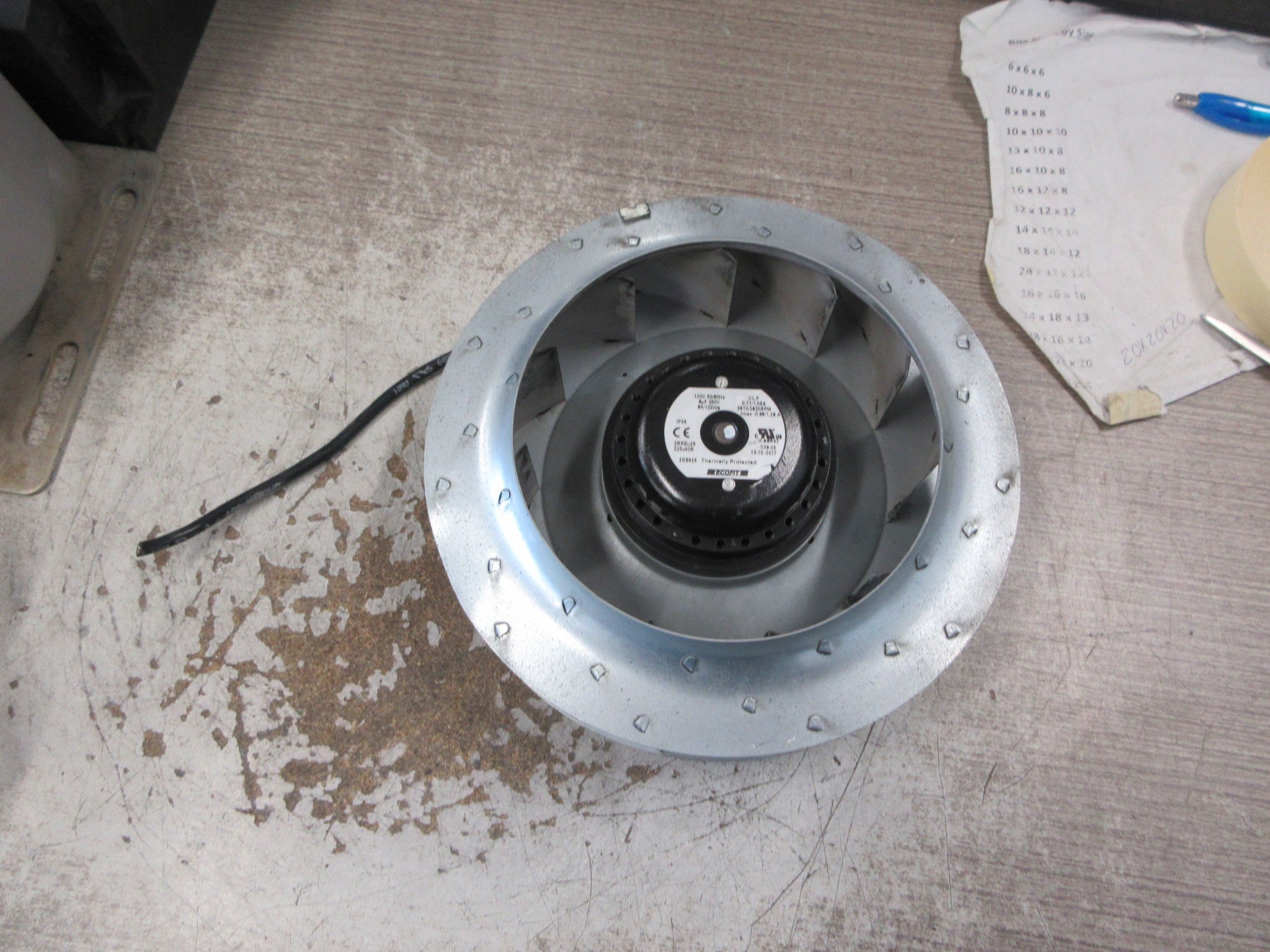 Ecofit Centrifugal Blower Fan 2RREu25 225x40R 120V 50/60Hz 2610/2820RPM Used