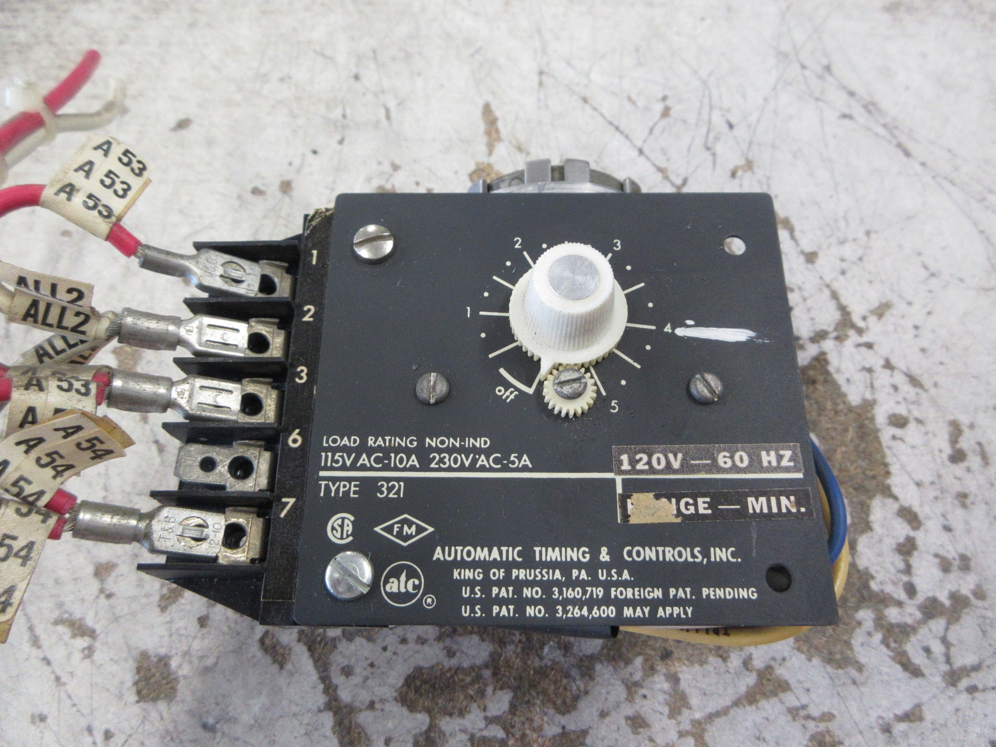 ATC Timing Relay 321B012A01T1XX 120V 60Hz Used