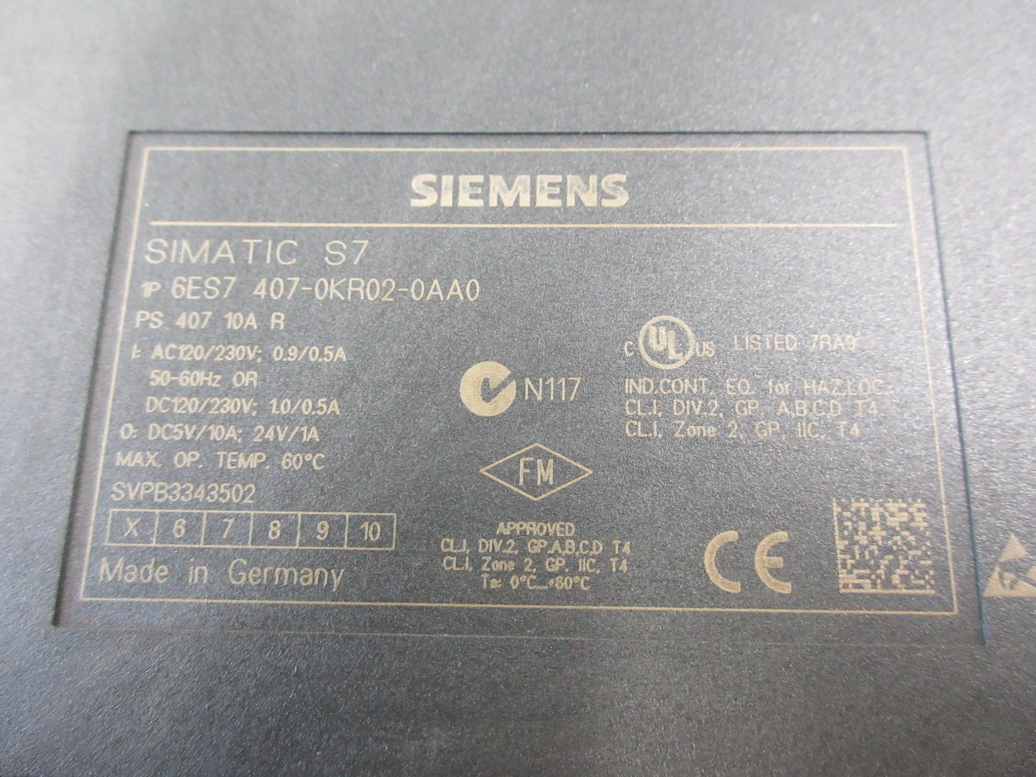 Siemens Simatic S7 Power Supply Module 6ES7 407-0KR02-0AA0 Used