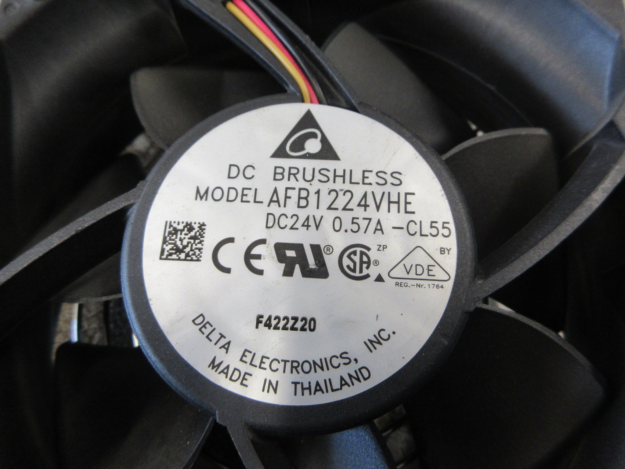Delta Axial Fan AFB1224VHE 24VDC 0.57A W/Grille (2) Screws Used
