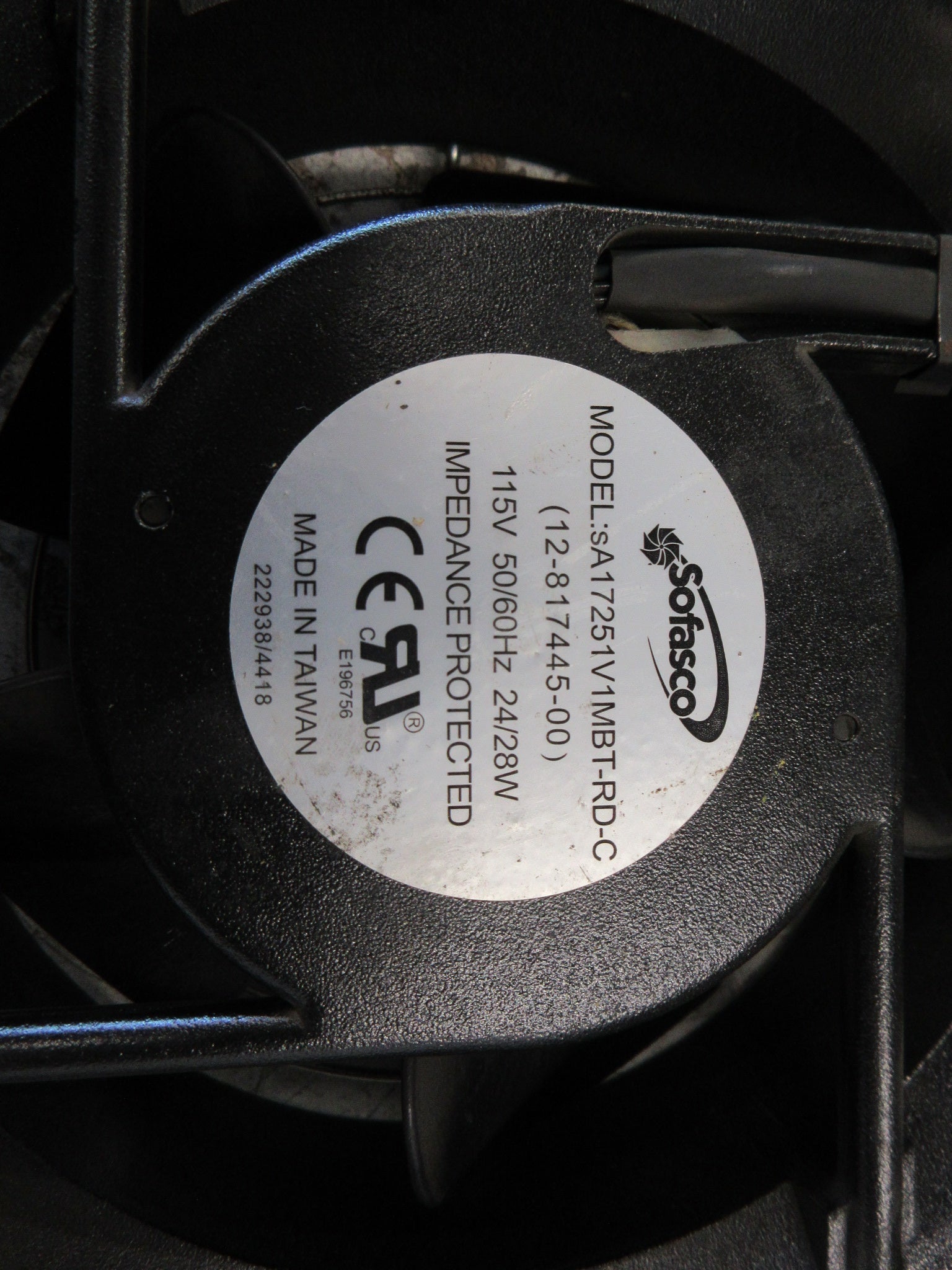 Sofasco Axial Fan sA17251V1MBT-RD-C 115V 50/60Hz 24/28W W/ Grille Used