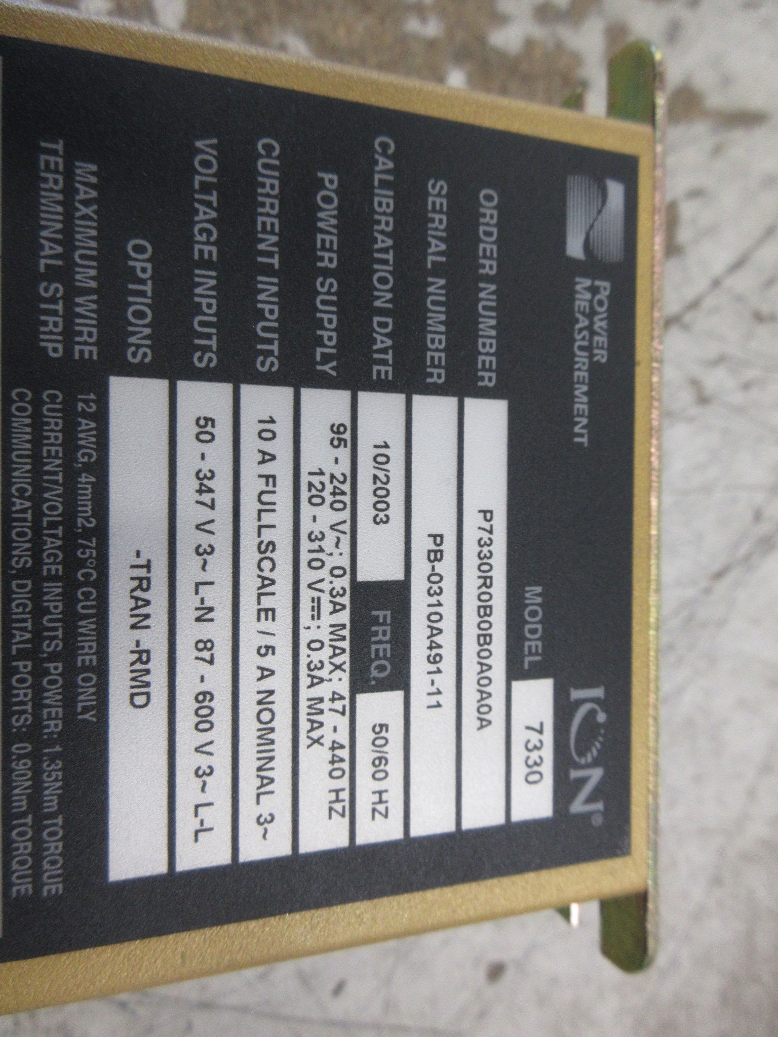 Power Measurement Ion 7330 Power Meter P7330R0B0B0A0A0A Options: TRAN-RMD Used