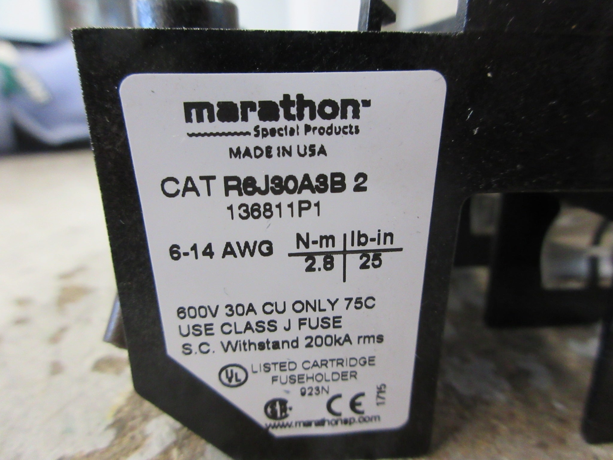 Marathon Fuseholder R6J30A3B2 30A 600V 3P Used