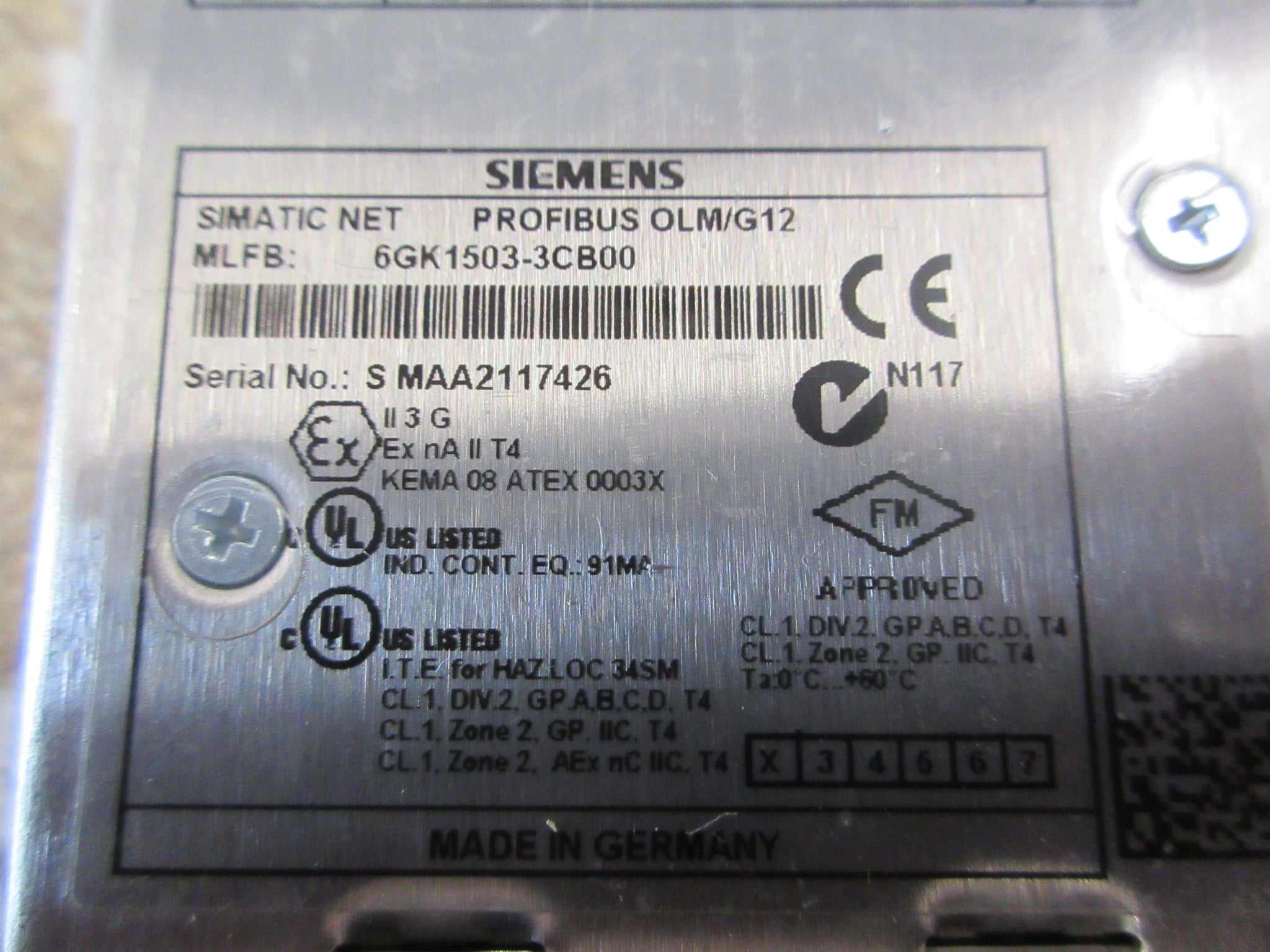 Siemens Simatic Net Profibus OLM/G12 Optical Link Module 6GK1503-3CB00 Used