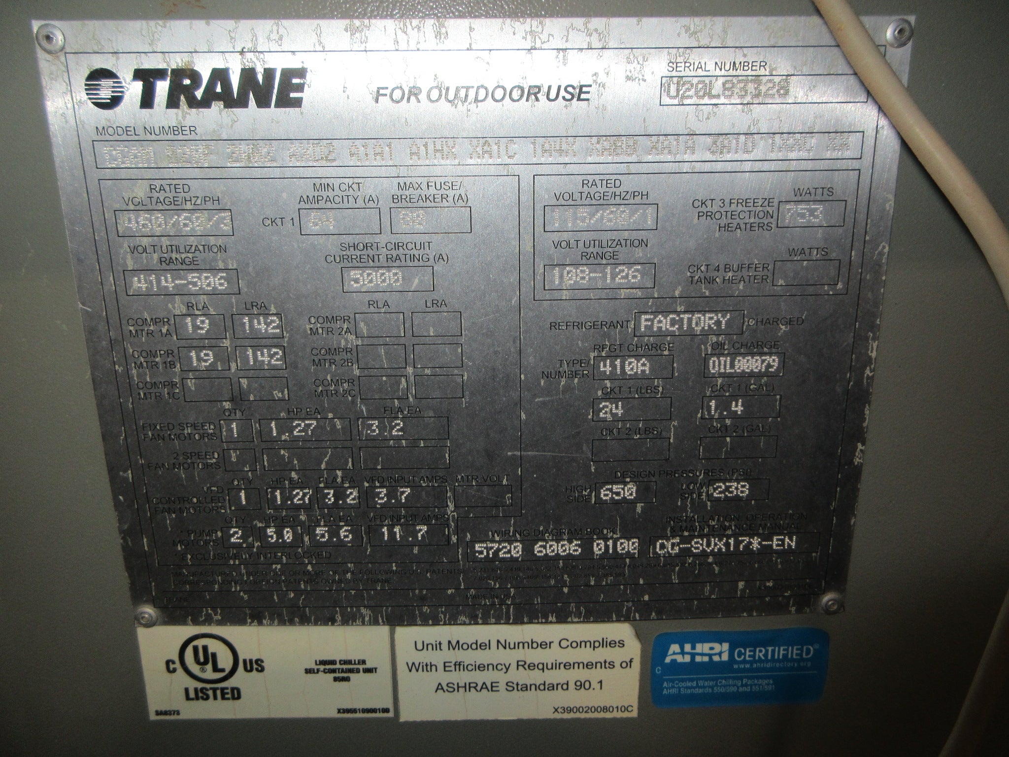 Trane CGAM Air Cooled Chiller Used