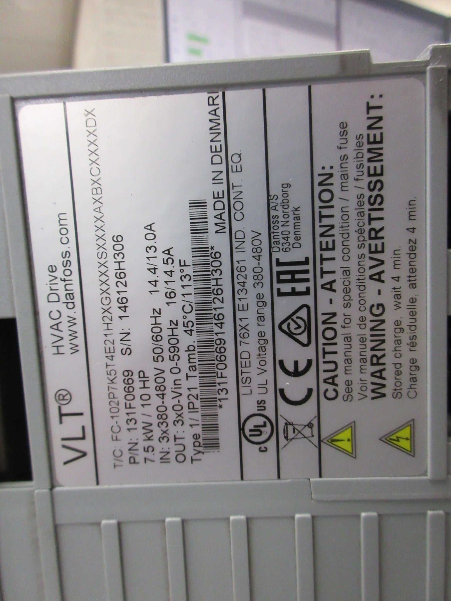 Danfoss VLT AC Drive 131F0669 10HP 3Ph Used