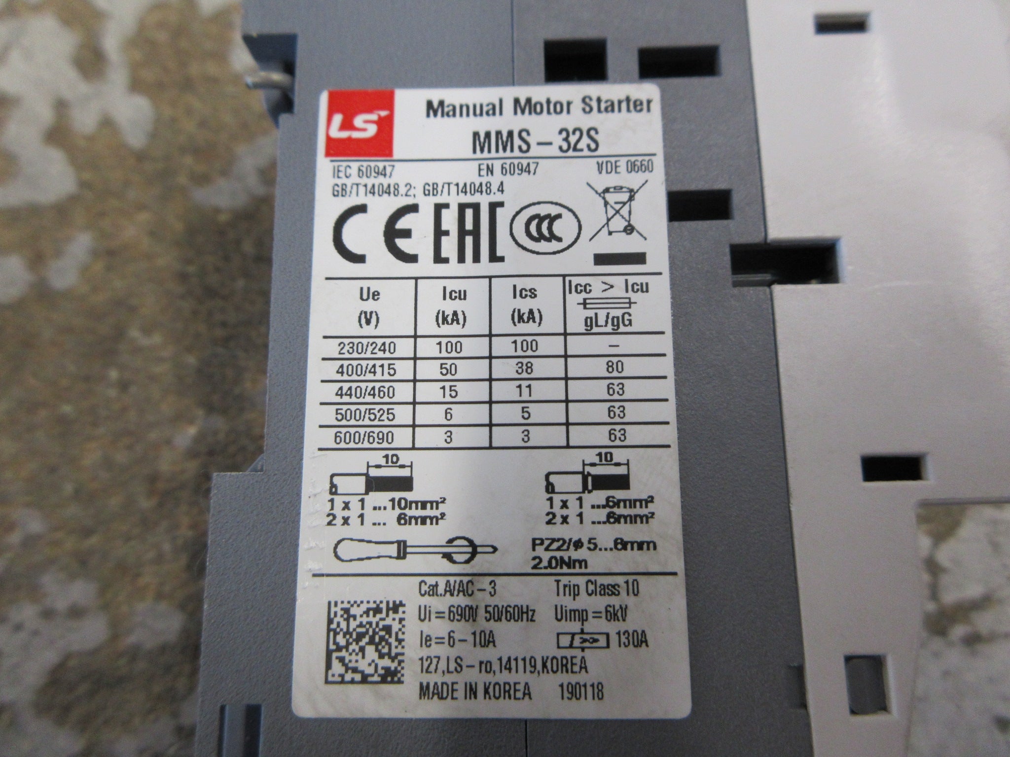 LS Meta MEC Manual Starter MMS-32S Trip: 6-10A *No Trip Cover* Used
