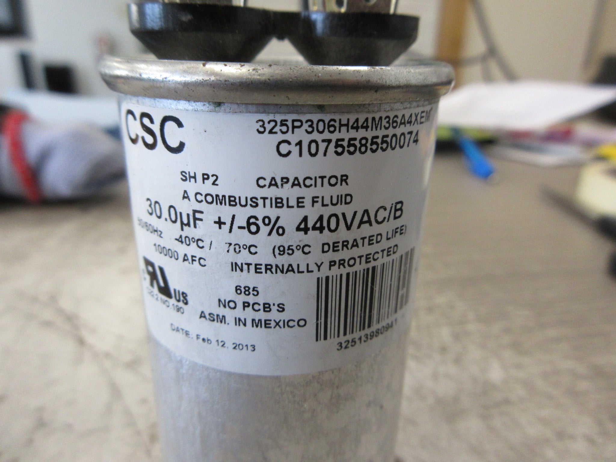 CSC SH P2 Capacitor C107558550074 30uF 440V 50/60Hz Used