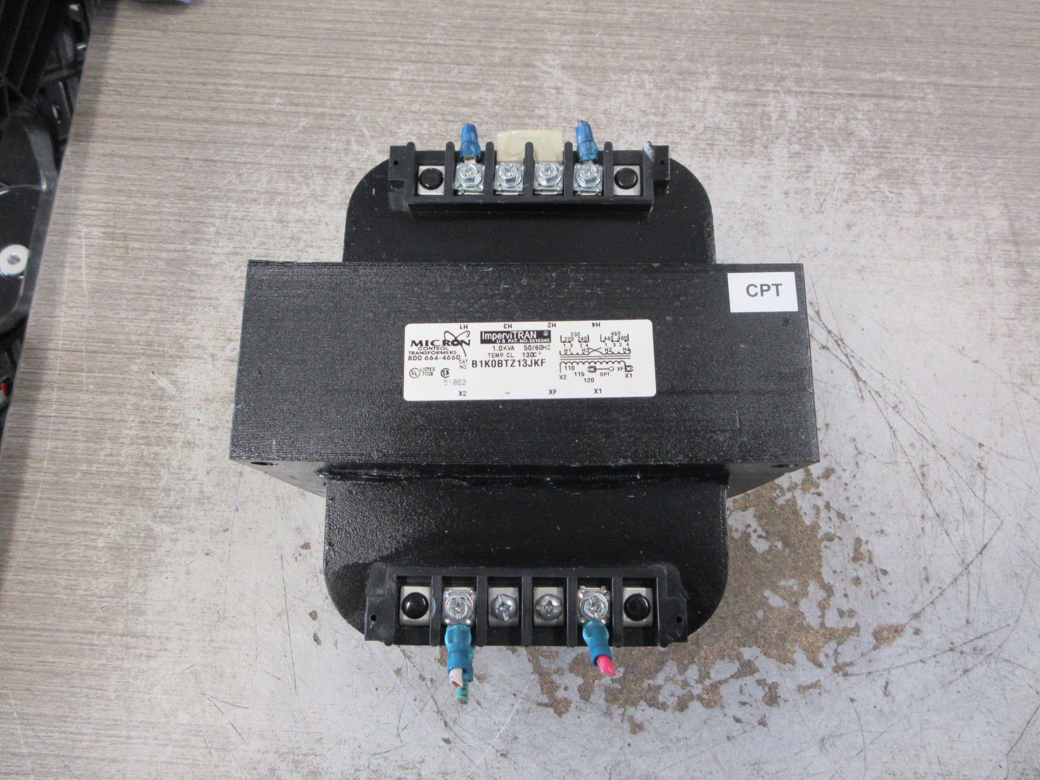 Micron ImperviTRAN Control Transformer B1K0BTZ13JKF 1.0KVA Pri: 240/480V Used